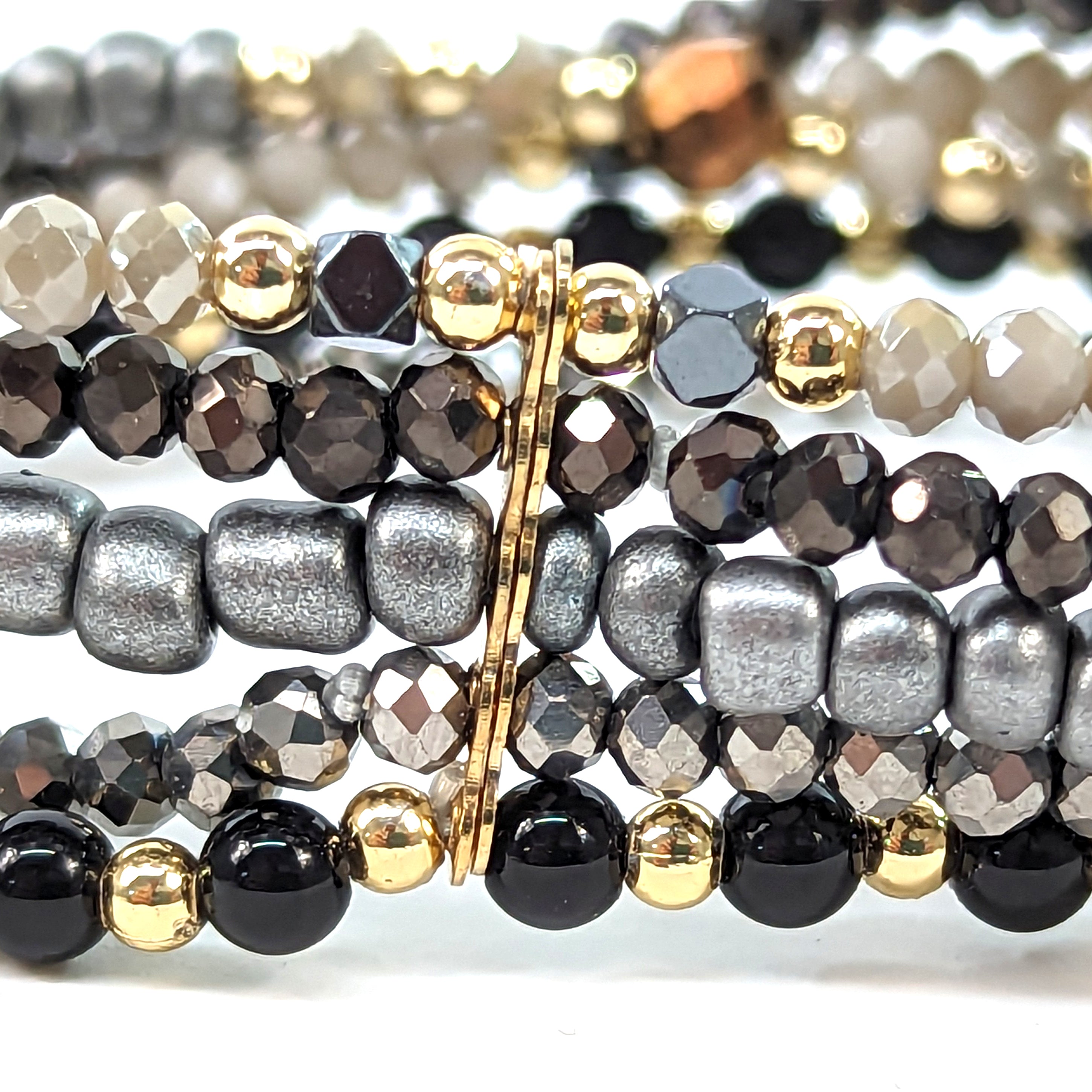 Elegant Multi Strand Silver & Black Beaded Bracelet for Women - Perfect for Casual Wear, Office, and Evening Outfits