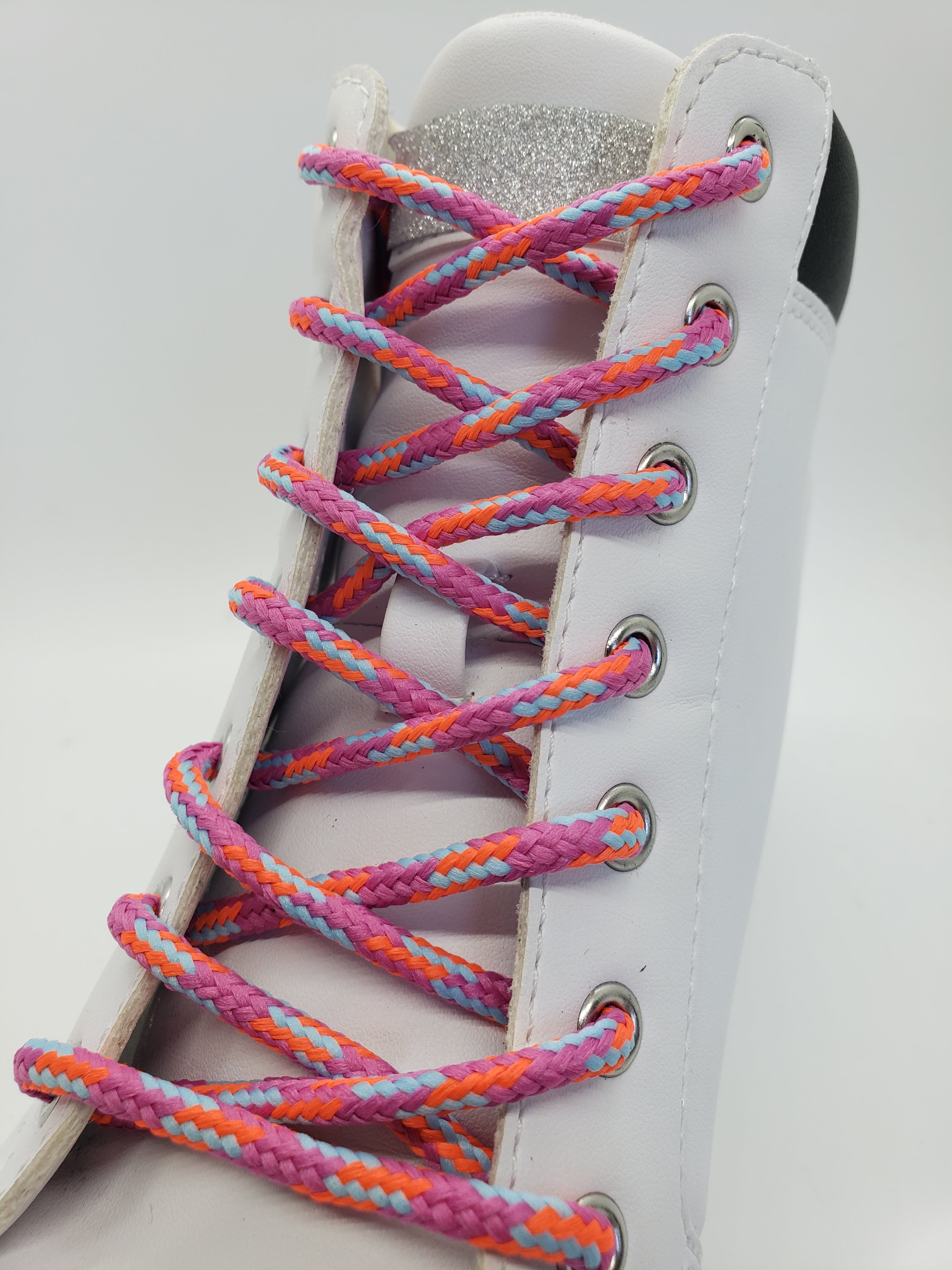 Vibrant Round Multi-Color Shoelaces - Neon Orange, Denim & Pink | Durable Fashion Laces for Sneakers, Boots & Casual Shoes | Perfect for Sports, Work & Everyday Wear