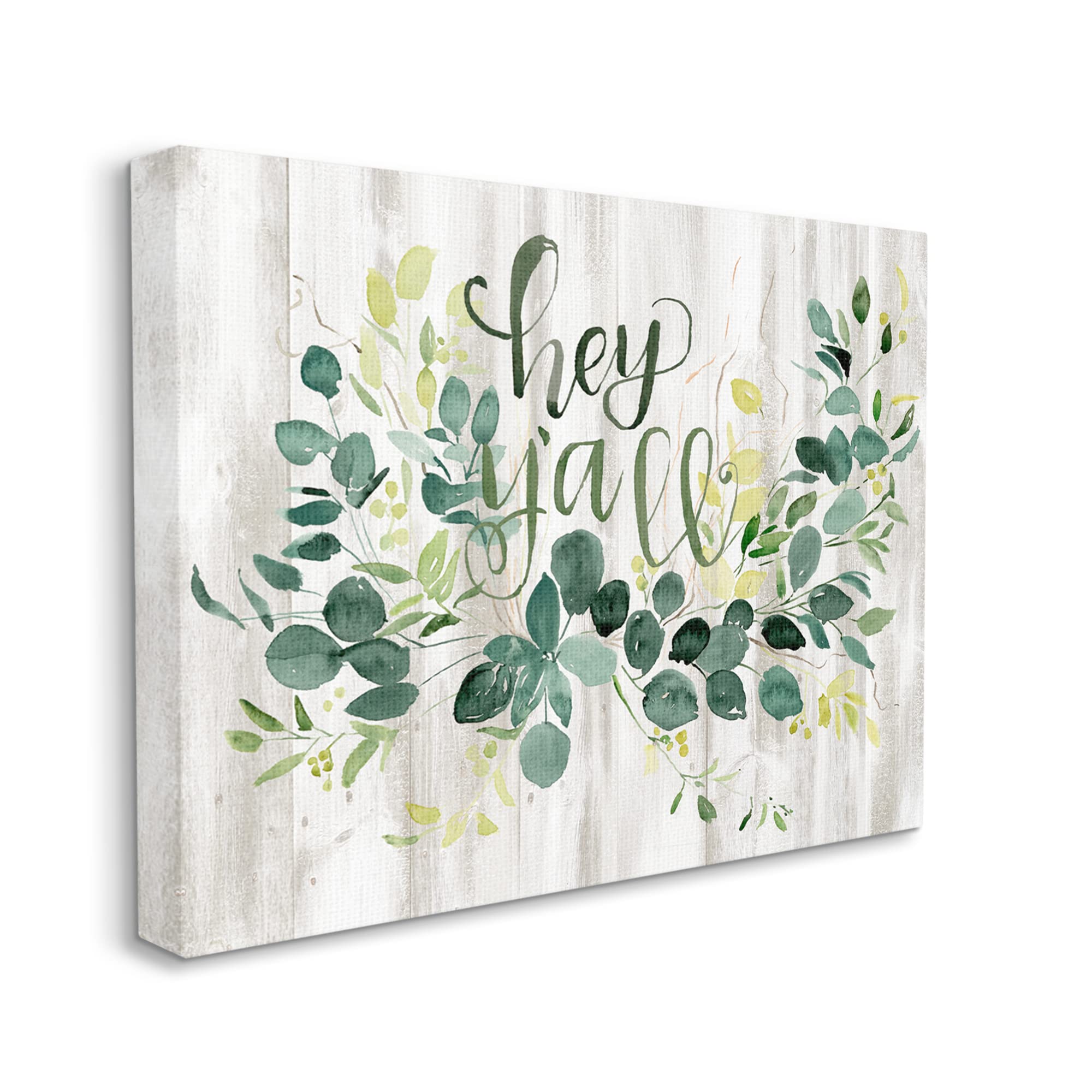 Stupell Industries 'Hey Y'all' Southern Sentiment Blooming Eucalyptus Plants Canvas Wall Art - 48x36 Inches, Green - Perfect for Farmhouse, Living Room, and Bedroom Decor