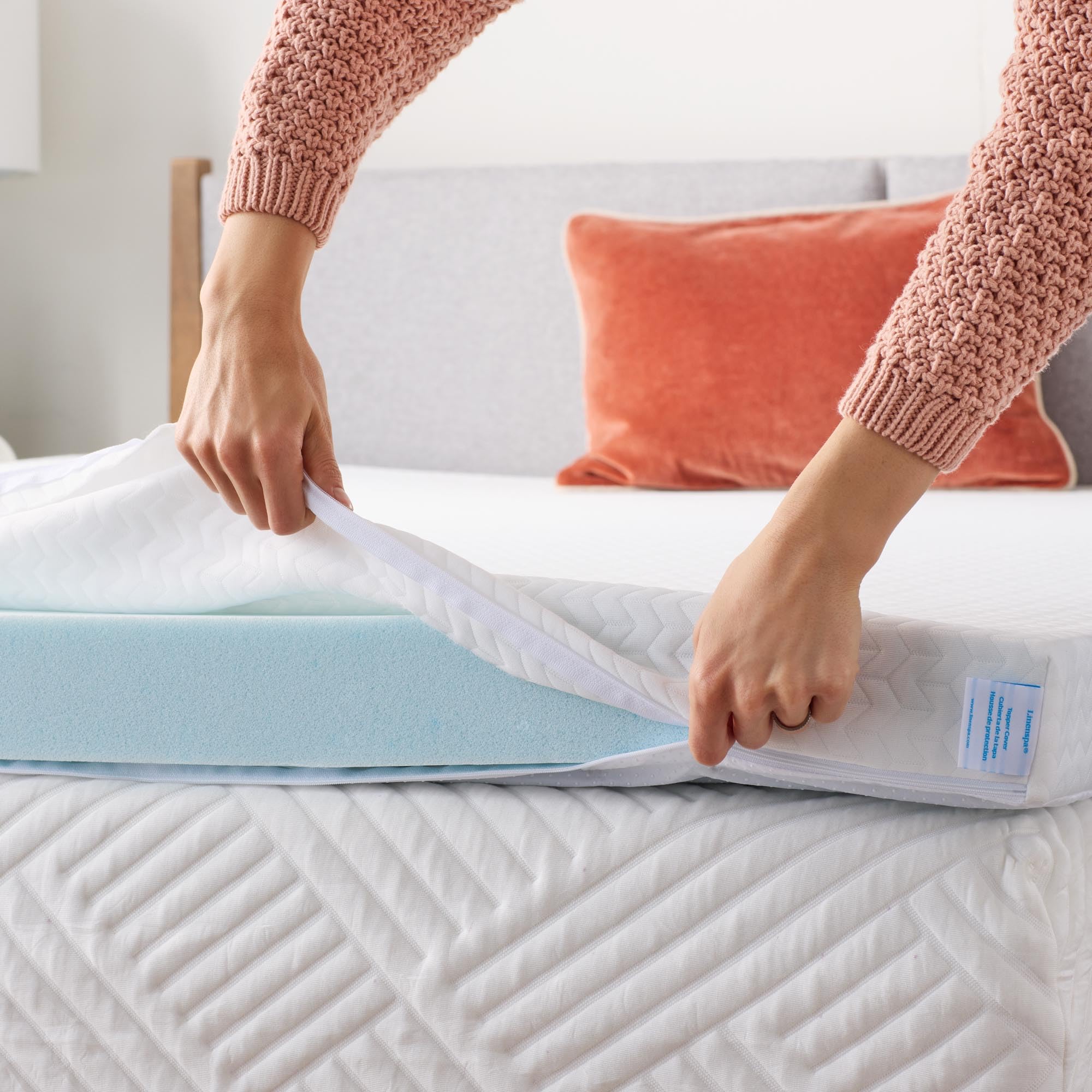 Linenspa 4 Inch California King Mattress Topper Cover - Breathable, Non-Slip, Zippered & Machine Washable - White | Perfect for Guest Beds, Dorm Rooms & Home Comfort Upgrade