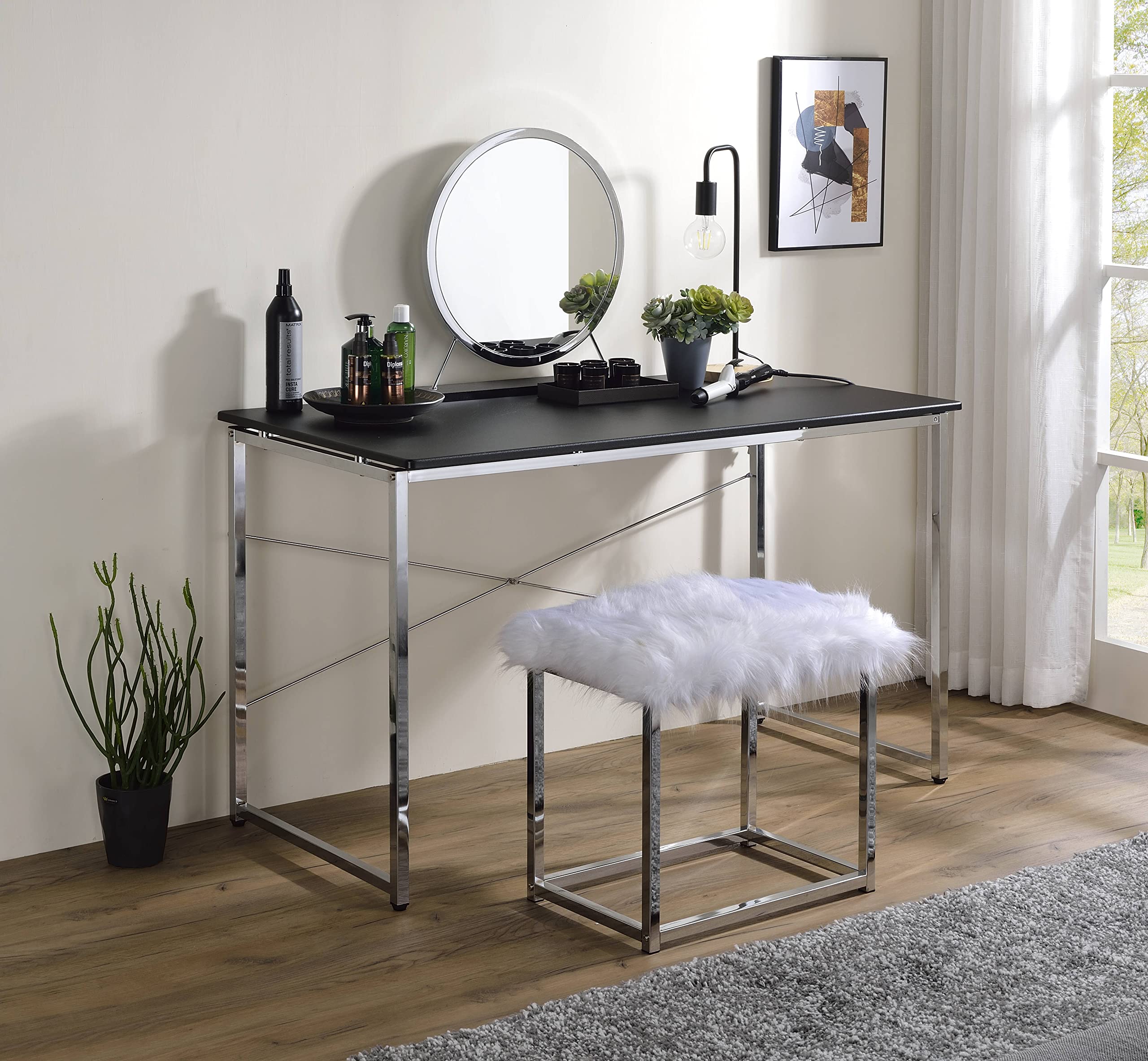 Black & Chrome Vanity Desk for Makeup & Dressing Room