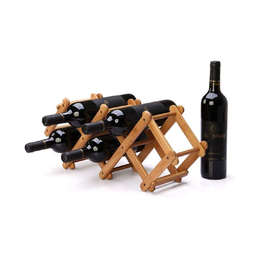Premium Foldable Wooden Wine Rack - Natural Solid Wood Bottle Holder for 6-8 Wines - Space Saving Wine Storage for Kitchen, Bar, Dining Room & Home Decor