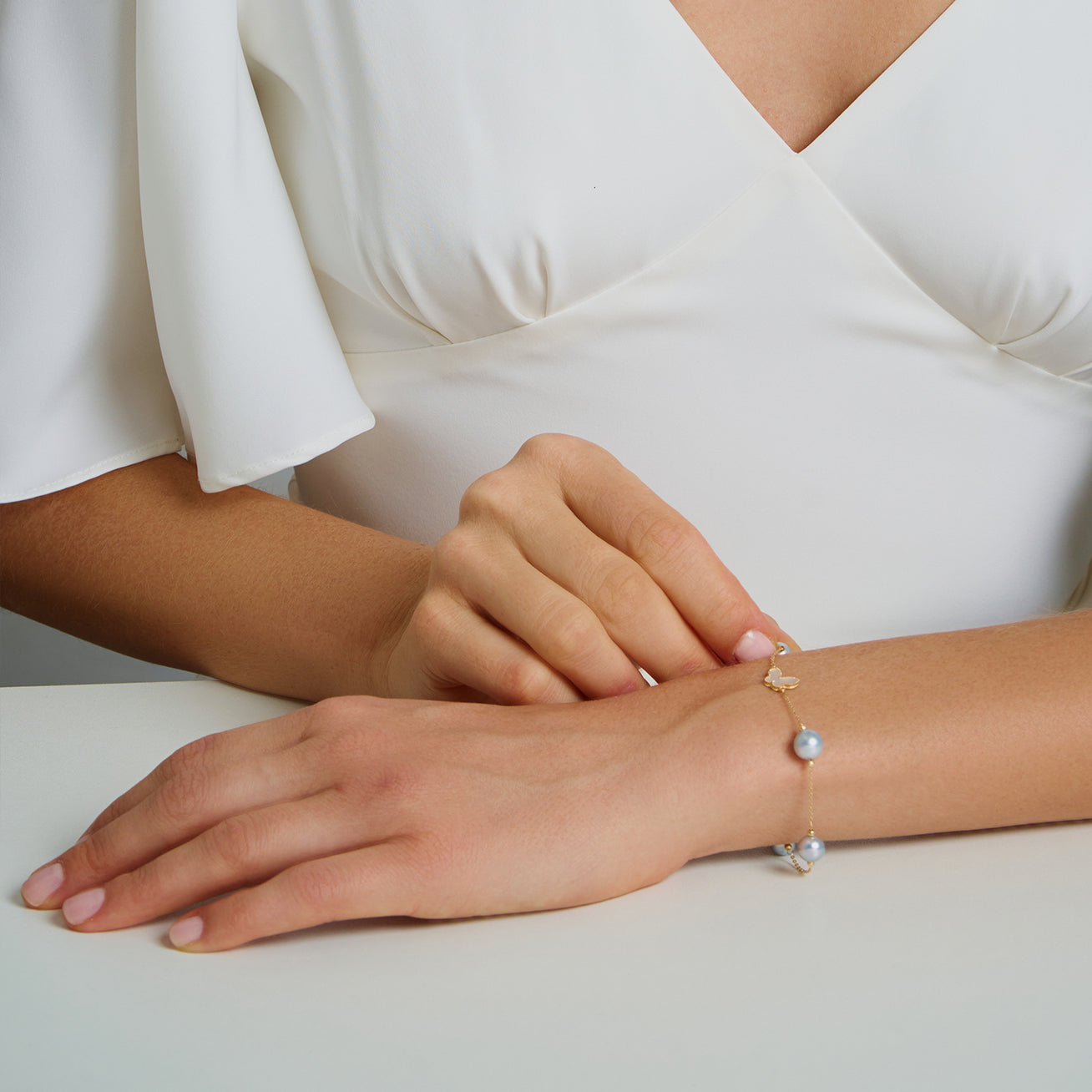 18K Solid Gold Silver Blue Akoya Pearl Bracelet for Women | Elegant Jewelry Gift for Wedding, Anniversary & Special Occasions | KB00051