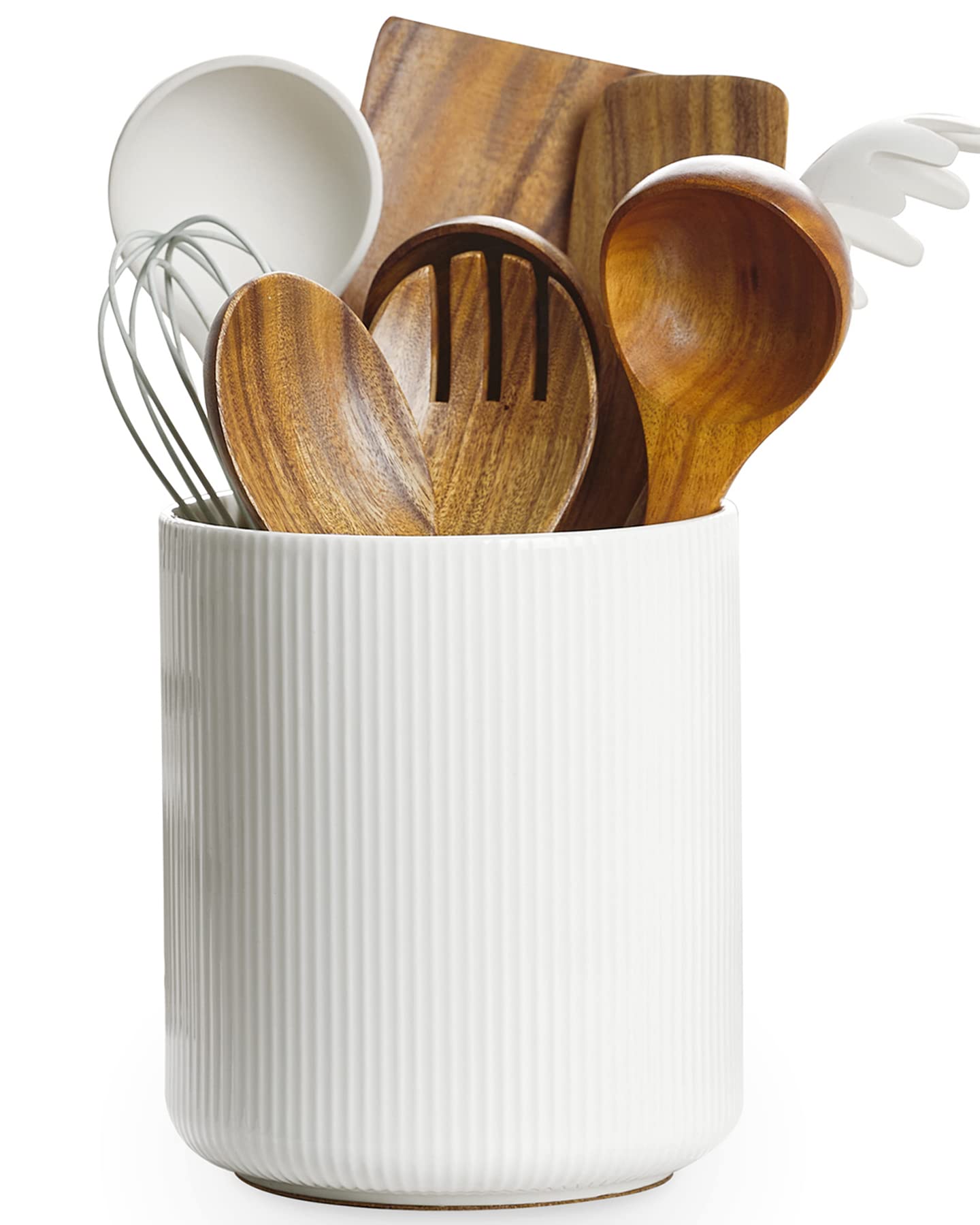 Getstar Large Ceramic Kitchen Utensil Holder with Cork Mat - 7.2