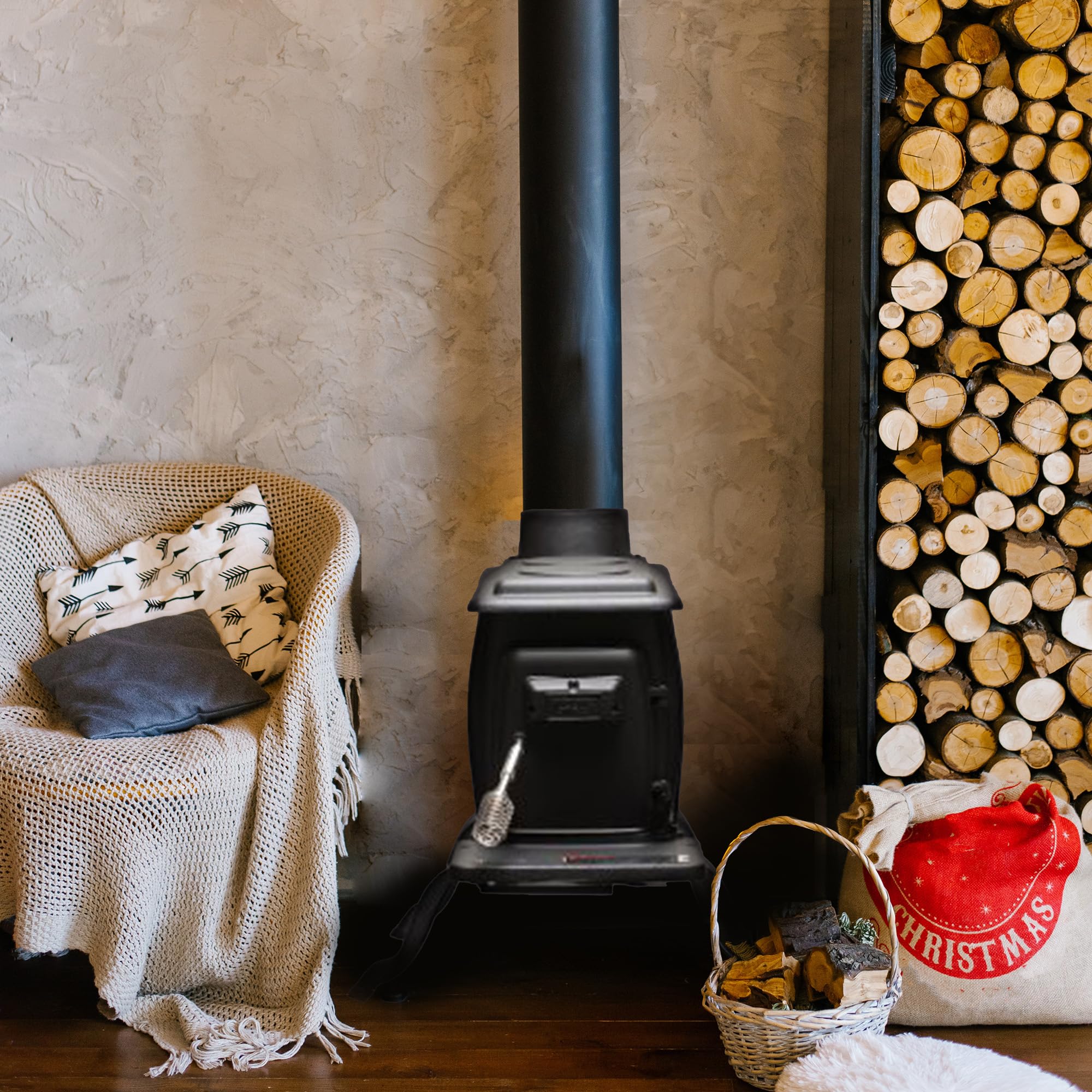 US Stove Company Cast Iron Wood Stove with Cool-Touch Safety Handle - 54,000 BTU High-Efficiency Heater for Cabins, Homes & Outdoor Use