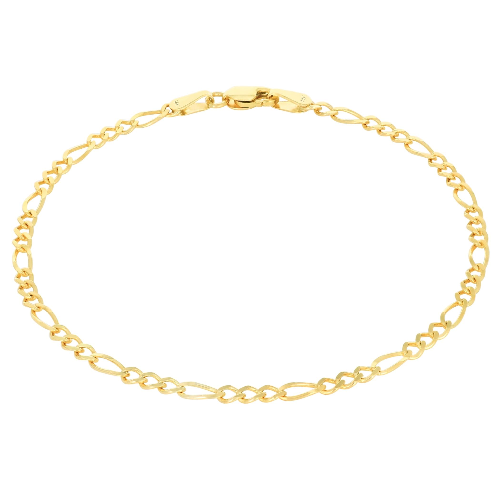 Nuragold 14K Real Yellow Gold Solid Figaro Link 2.5mm Chain Bracelet (7
