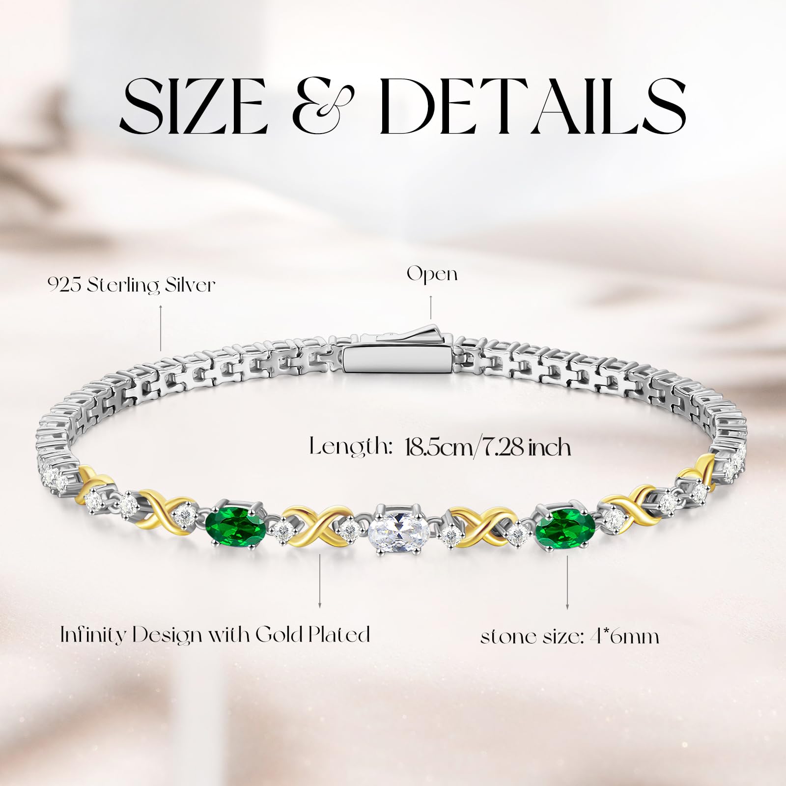 FANCIME Sterling Silver Double Birthstone Tennis Bracelet for Women - Personalized Anniversary & Birthday Jewelry Gift (7.28 Inch) - Perfect for Special Occasions, Date Nights & Everyday Elegance