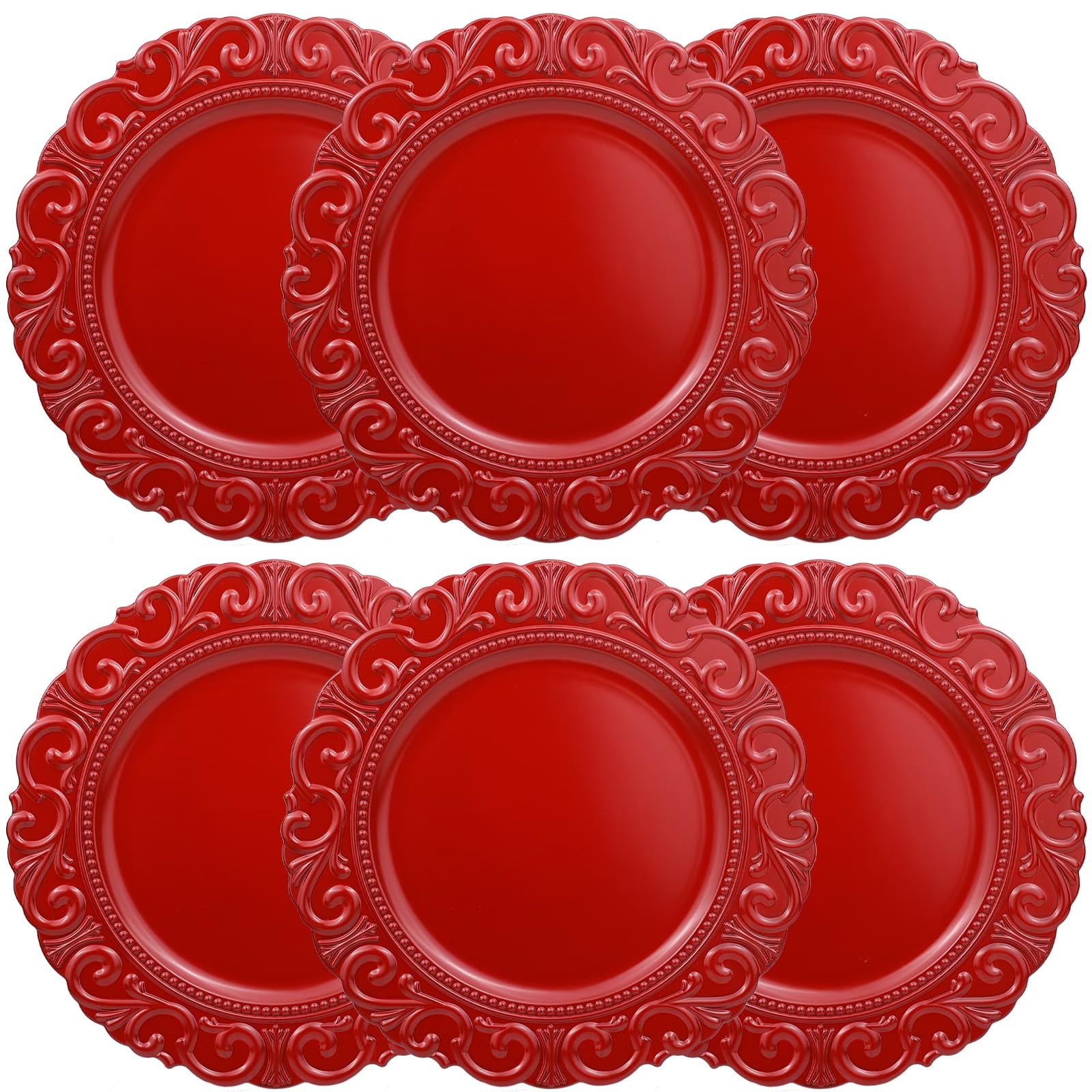 Red Plastic Charger Plates Set of 6 - 13