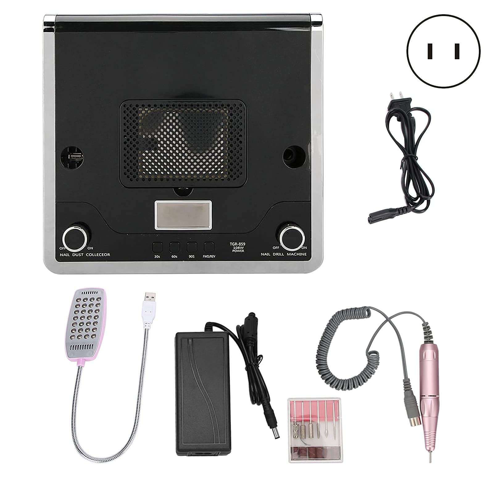Professional 4-in-1 Electric Nail Drill Kit with LED Nail Lamp & Dust Collector - 30000 RPM Nail Grinding Machine for Acrylic & Gel Nails - Perfect for Salon & Home Manicure/Pedicure (Black)