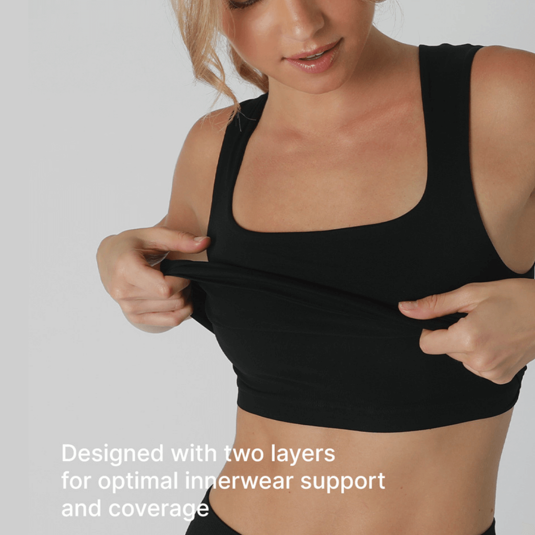 Nikibiki Clean Line Square Neck Bra Top - Made in USA | Seamless Comfort for Yoga, Workouts & Everyday Wear
