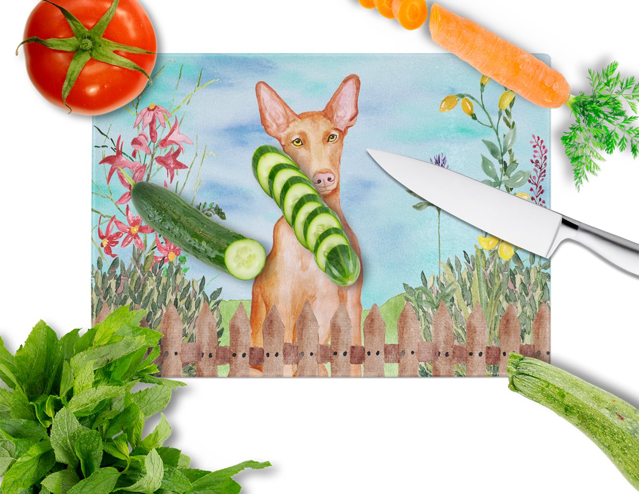 Pharaoh Hound Spring Glass Cutting Board - Large Tempered Glass Kitchen Chopping & Serving Board - Decorative Durable Cutting Surface for Fruits, Vegetables & Charcuterie - Perfect for Entertaining & Holiday Gifts