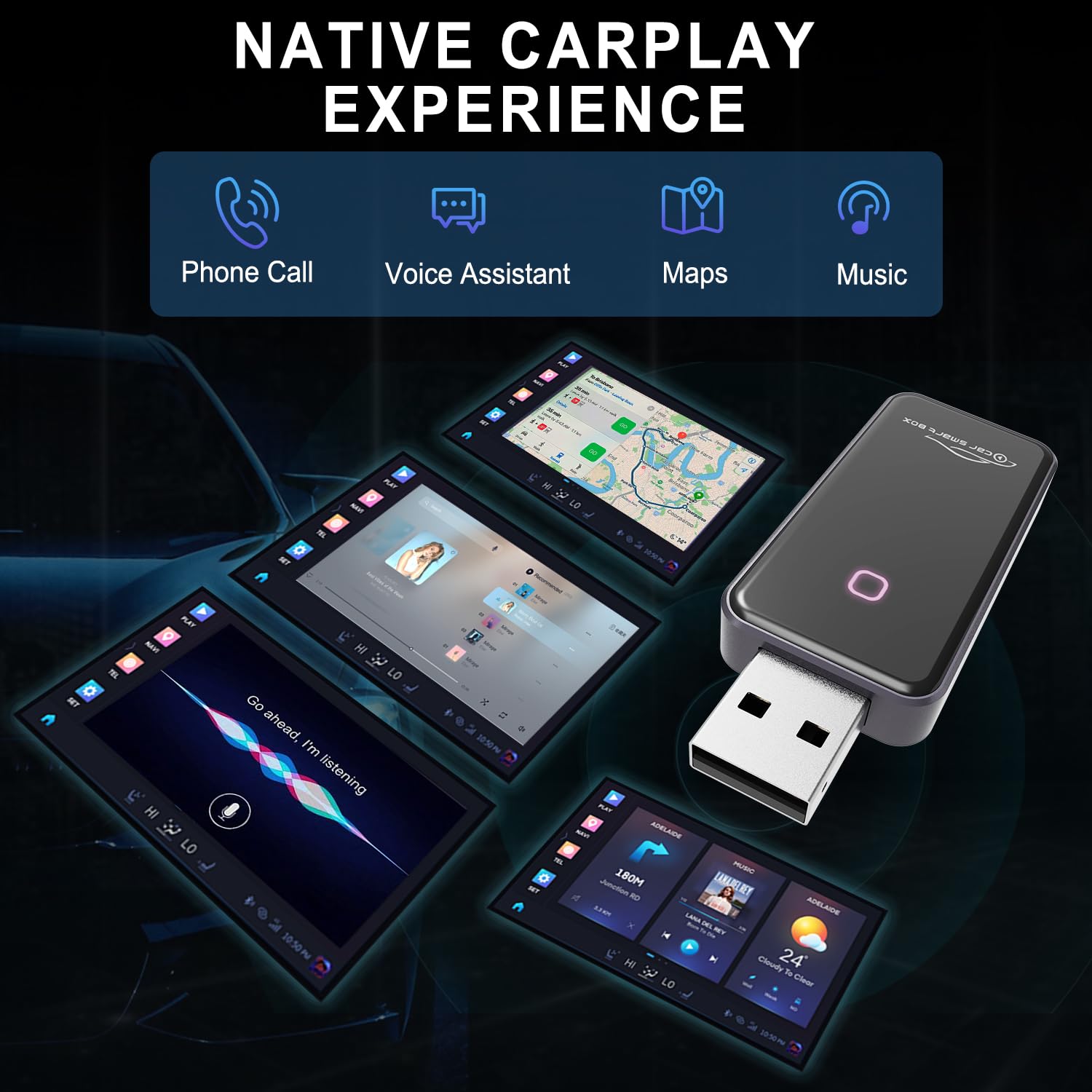 Wireless CarPlay & Android Auto Adapter - Plug & Play Bluetooth Dongle for iPhone iOS 10+ & Android 10+ - Convert Wired to Wireless in Cars, Trucks & SUVs - Easy Hands-Free Calling & Navigation While Driving (Black)