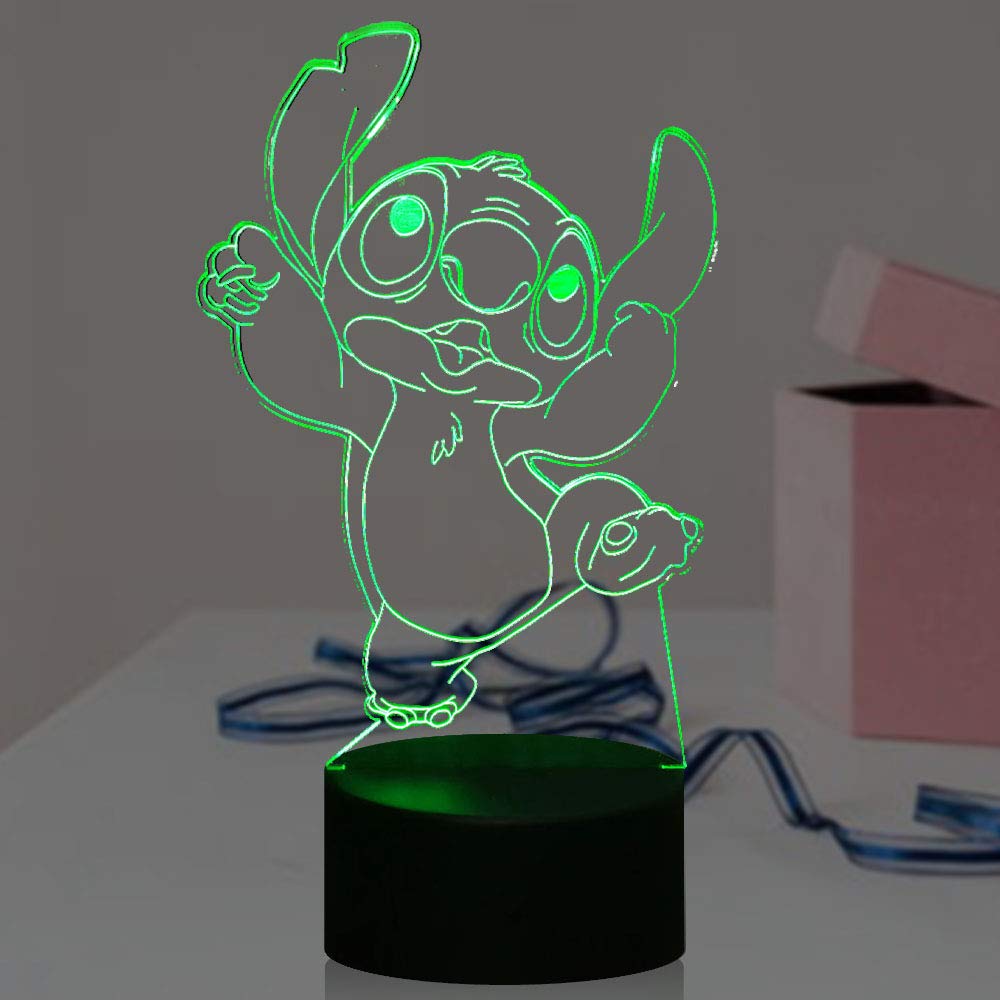 Stitch 3D Acrylic LED Night Light - 16 Color Changing USB Table Lamp with Touch/Remote Control for Nursery, Kids Room & Bedroom | Perfect Baby Gift, Sleep Aid & Home Decor Lighting for Children & Teens