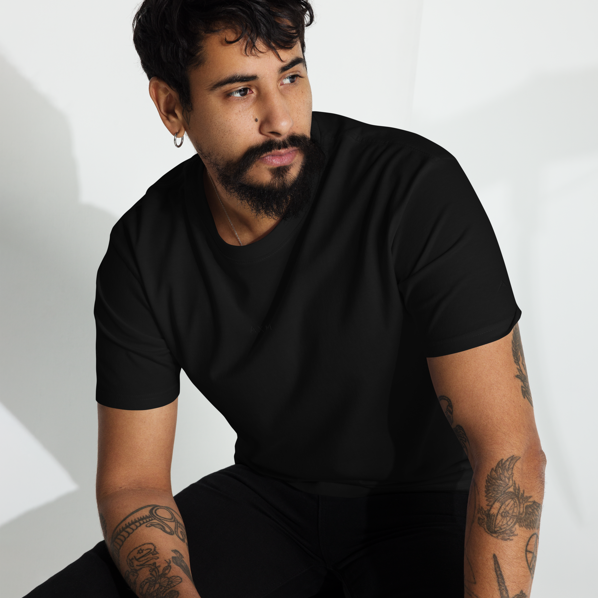 Heavyweight Cotton T-Shirt for Men - Black Crew Neck Tee - Comfortable & Durable Casual Wear for Gym, Workout, and Everyday Use