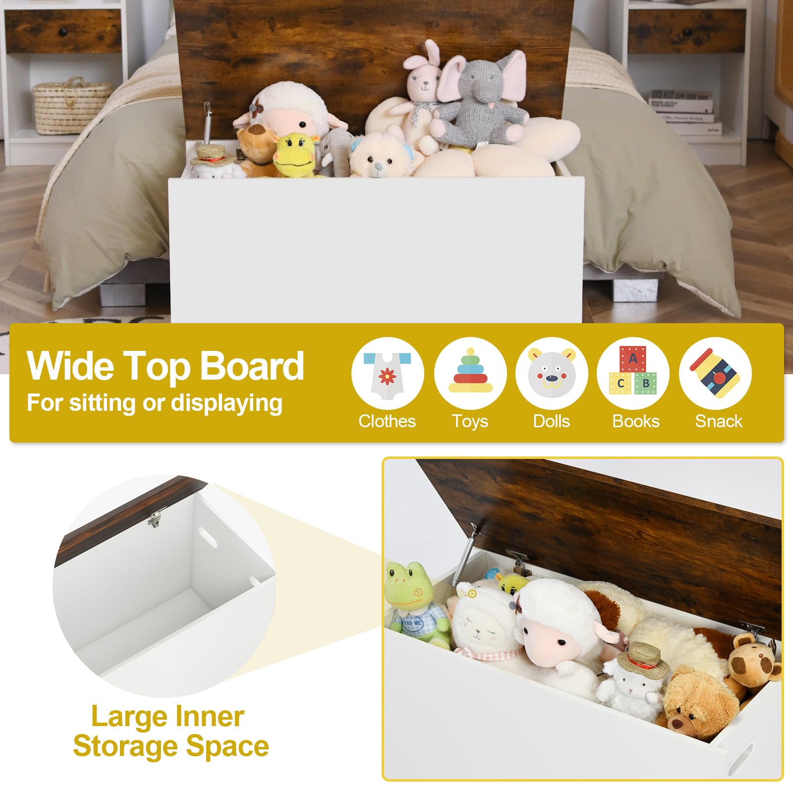 Costzon Wooden Kids Toy Storage Box - 35.5