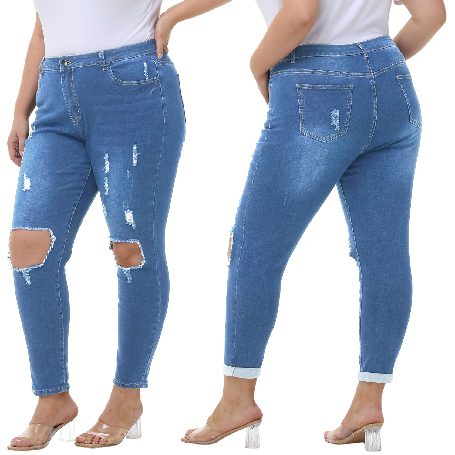 Tulucky Women's Plus Size Boyfriend Jeans - Distressed Ripped Denim Pants with Stretch, Comfortable Skinny Fit for Casual Wear | Perfect for Everyday Outfits, Street Style & Relaxed Looks