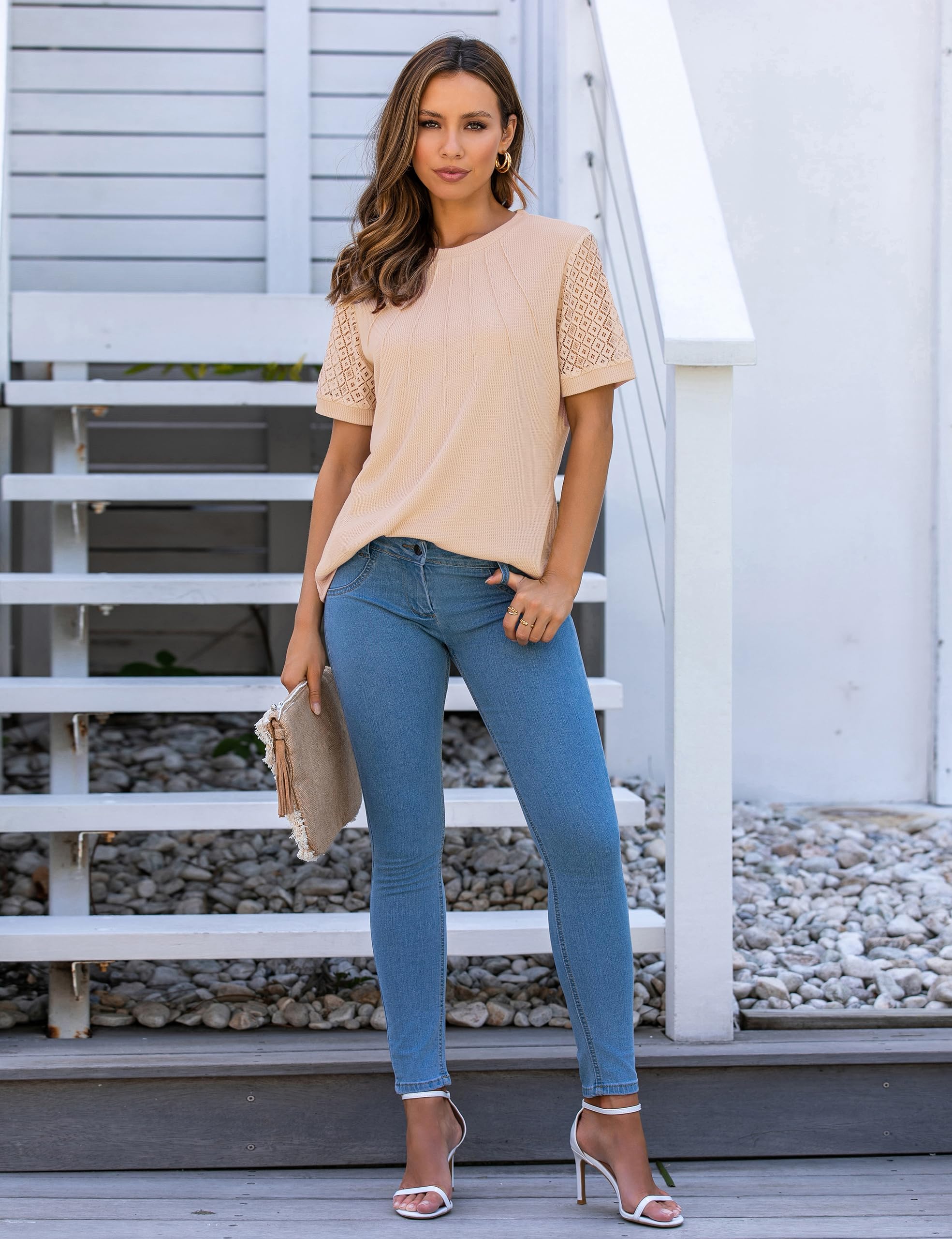 Blooming Jelly Women's Waffle Knit Short Sleeve Blouse - Business Casual Tops for Work & Summer Outfits 2025 | Perfect for Office Wear, Date Nights & Weekend Brunch