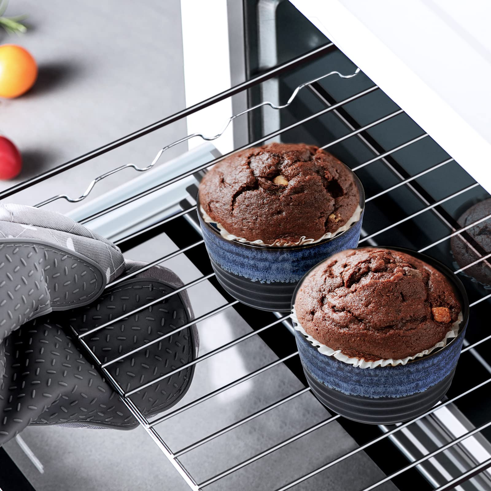 UNICASA 8 oz Ramekin Set of 2 - Oven Safe Creme Brulee Dishes for Baking, Custard, Pudding & Souffle - Reactive Blue Ceramic Ramekins - Perfect for Desserts, Appetizers & Small Portion Serving