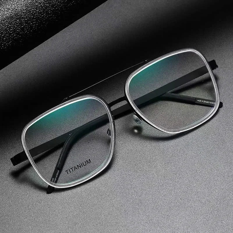 Unisex Full Rim Square Double Bridge Titanium Acetate Eyeglasses Frame 9744 - Lightweight Durable Glasses for Men & Women - Perfect for Reading, Work & Fashion Accessories