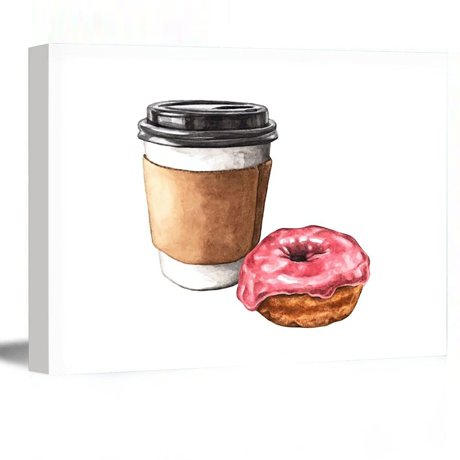 Kitchen Wall Decor - Coffee & Donut Watercolor Art Print (8x12 Framed) for Home & Café