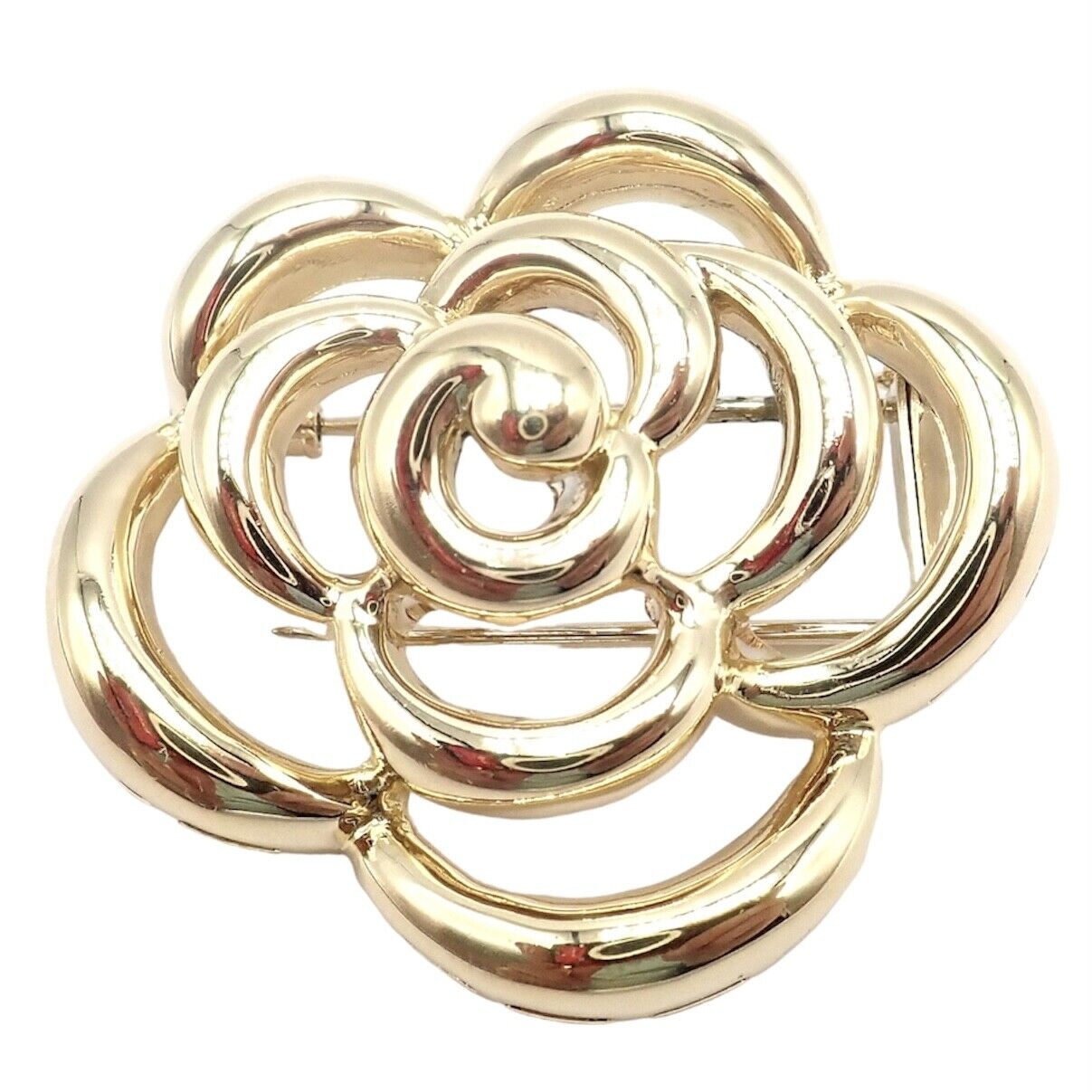 Authentic Van Cleef & Arpels 18k Yellow Gold Camellia Flower Pin Brooch Vintage 1998 - Elegant Jewelry for Women, Perfect for Special Occasions, Weddings & Gift Giving