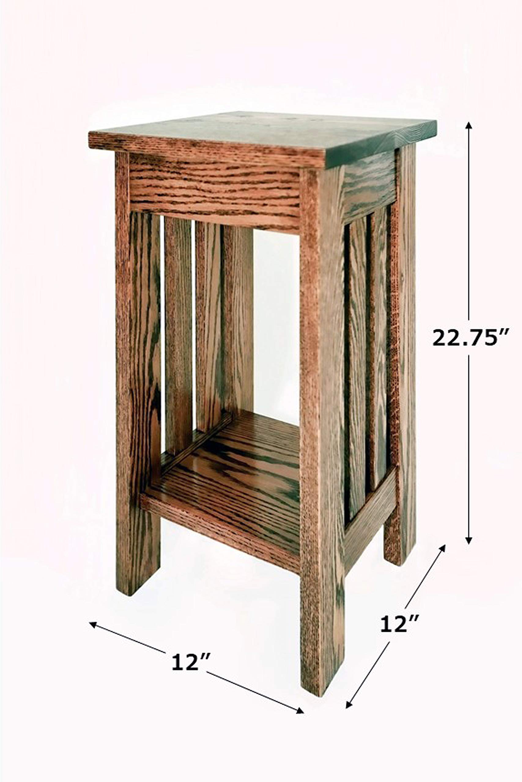 Handmade Amish Oak End Table & Plant Stand - 22.75 Inches Tall, 12 Inches Wide - Solid Wood Side Table for Living Room, Bedroom, or Office - Made in USA