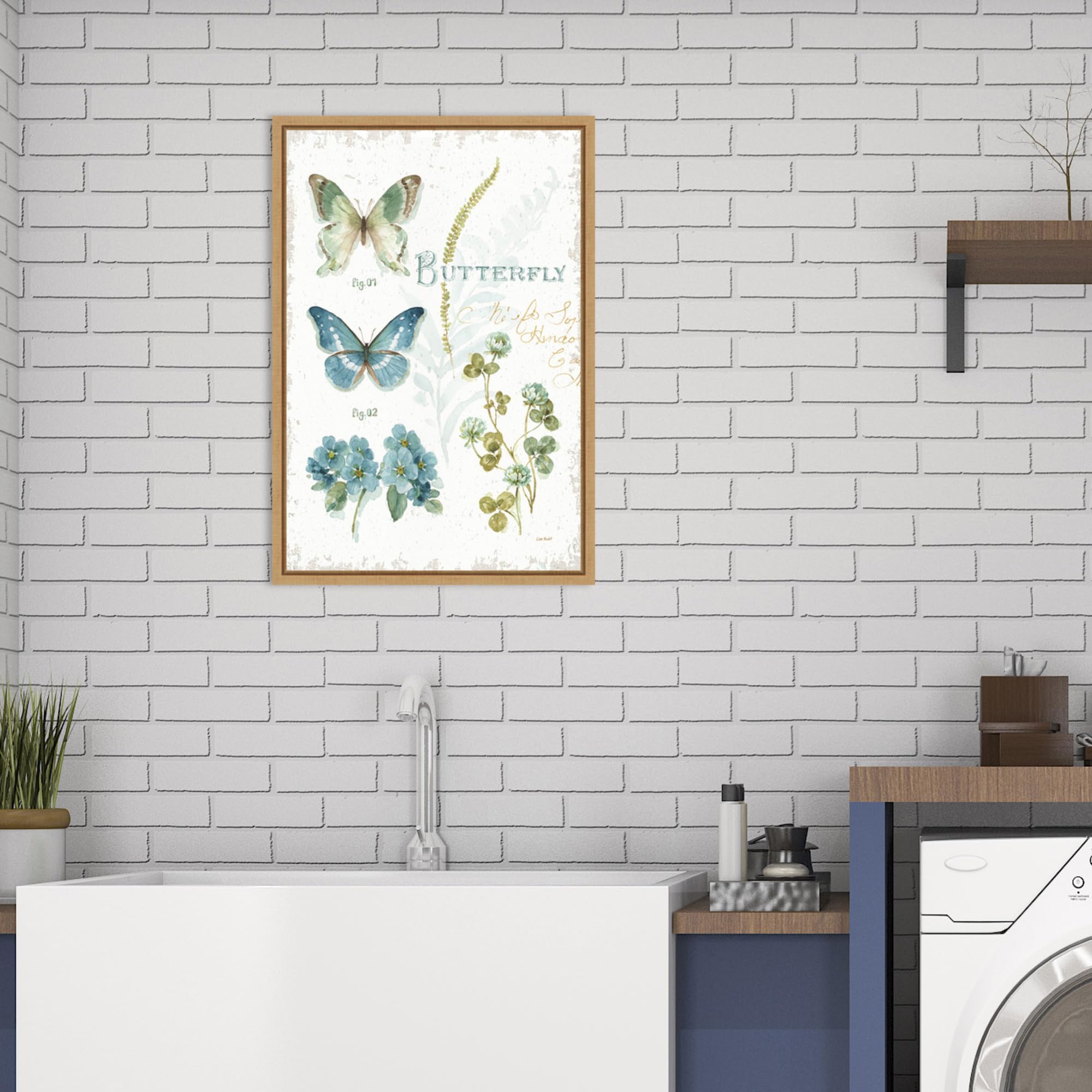 Amanti Art Framed Canvas Wall Art 23x16 - My Greenhouse Botanical Butterfly by Lisa Audit, Modern Floral Animal Painting, Framed Canvas Artwork for Living Room, Bedroom, Office Decor | Perfect for Home, Office & Gift Giving