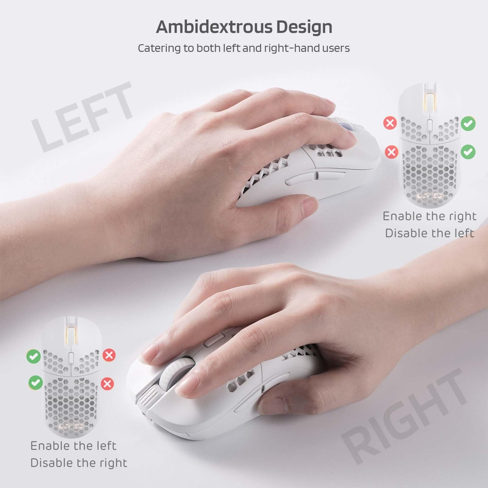 LTC WHM-001 Wireless Gaming Mouse - 10,000 DPI, 2.4Ghz/Wired RGB, Lightweight Honeycomb Shell, Ambidextrous Ergonomic Design for PC/Mac/Laptop (White) - Perfect for FPS, MOBA Games and Office Work