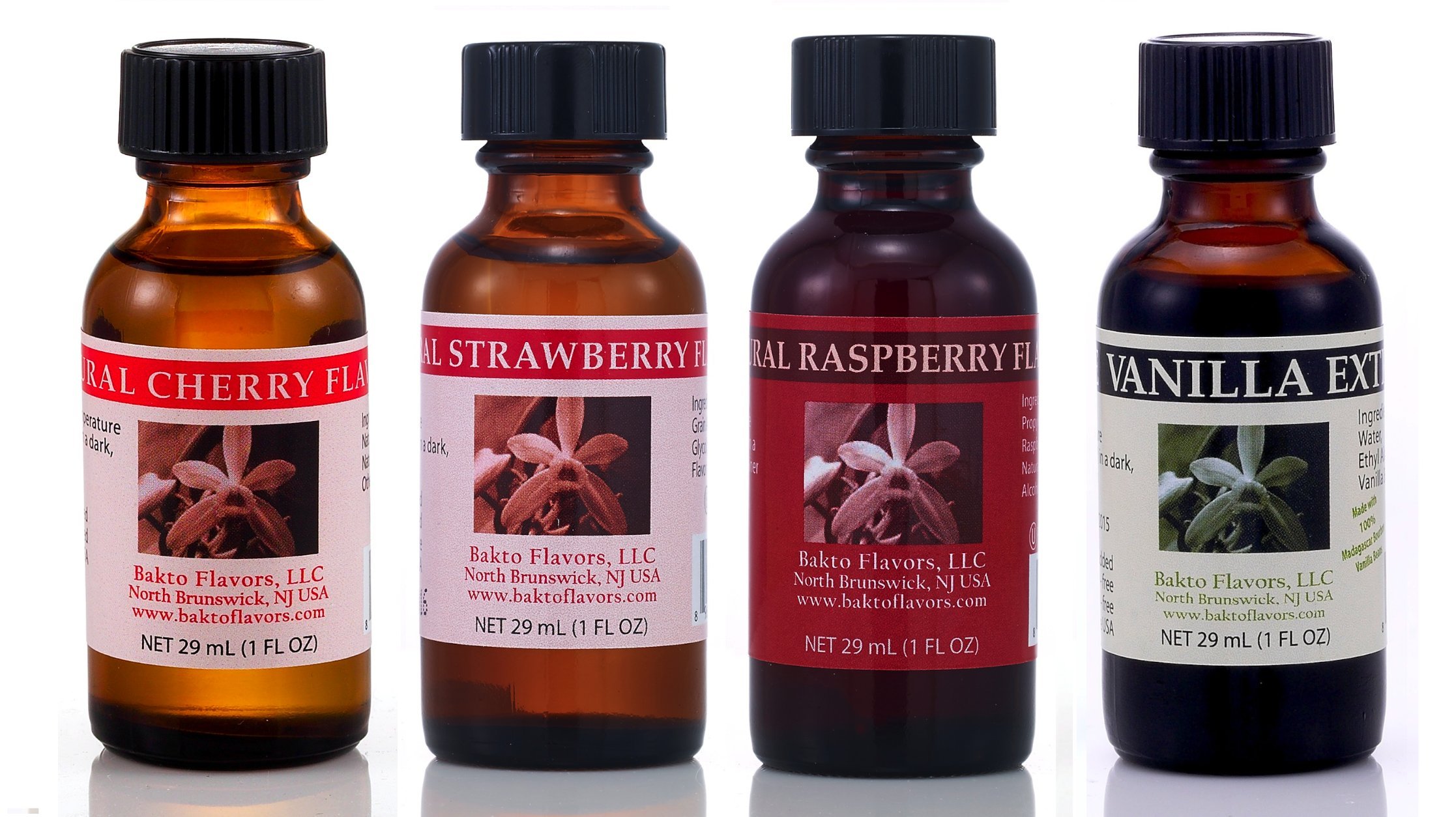Bakto 4-Pack Essential Oil Set - Cherry, Strawberry, Raspberry & Vanilla (1oz Bottles) for Aromatherapy, Diffusers & DIY Beauty Products