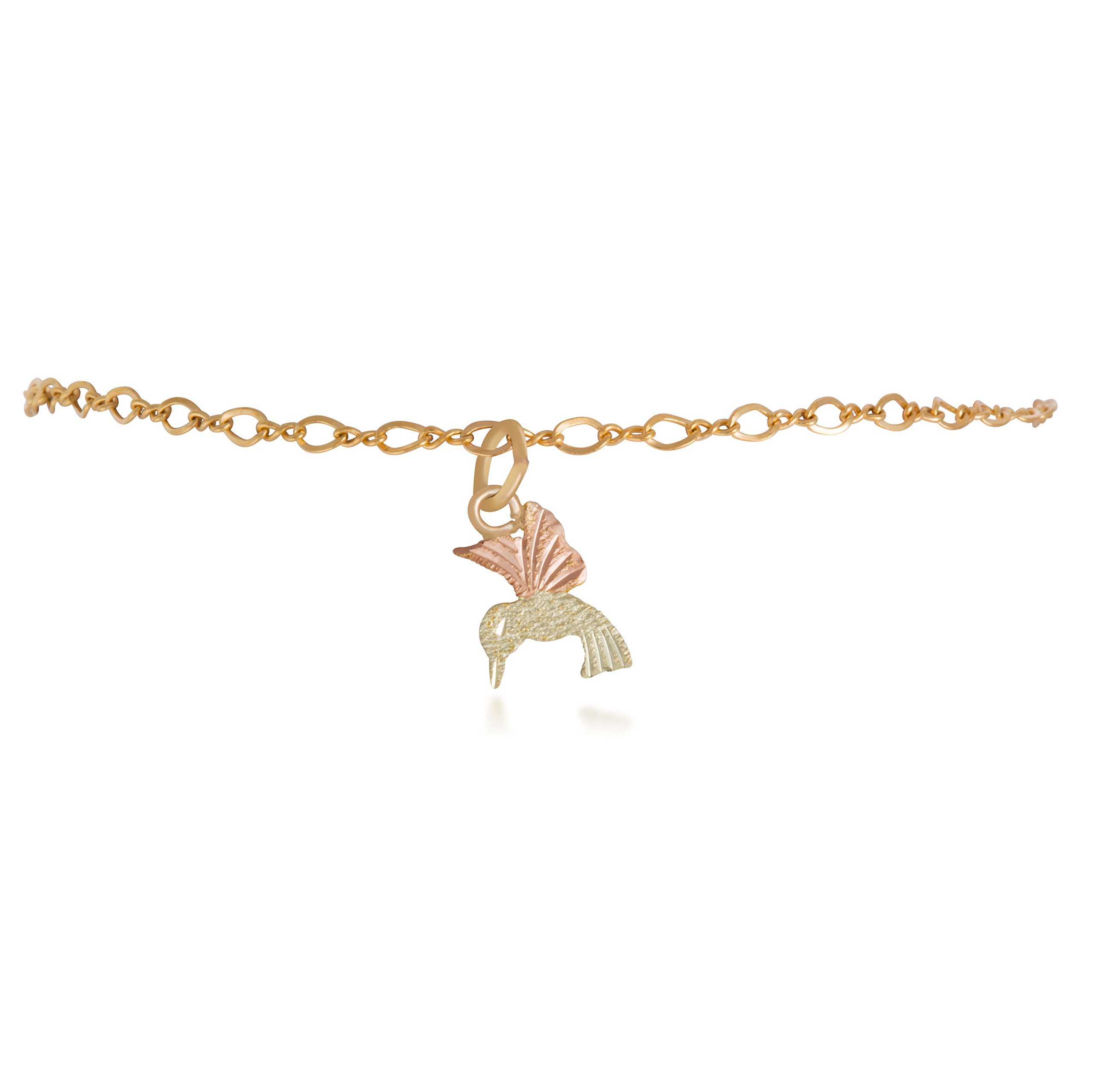10k & 12k Tri-Color Gold Hummingbird Anklet - Black Hills Gold Jewelry with Yellow, Green & Rose Gold - Perfect for Summer Outfits & Boho Style