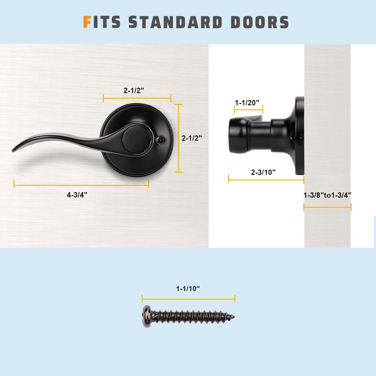 KNOBWELL 2 Pack Matte Black Single Sided Dummy Door Handles - Left Handed Closet Door Levers for Bedrooms, Bathrooms & Cabinets - Easy Installation & Modern Design