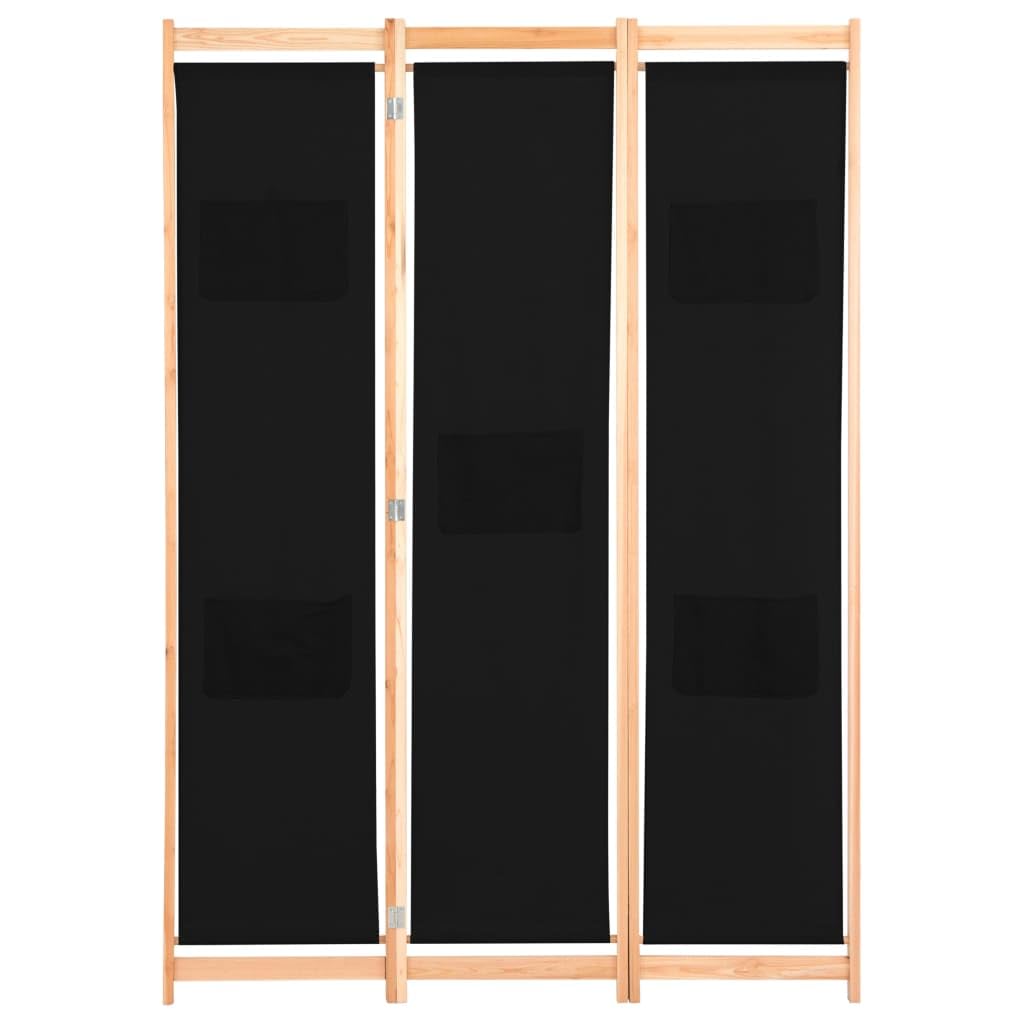 3-Panel Black Fabric Room Divider Screen - 47.2