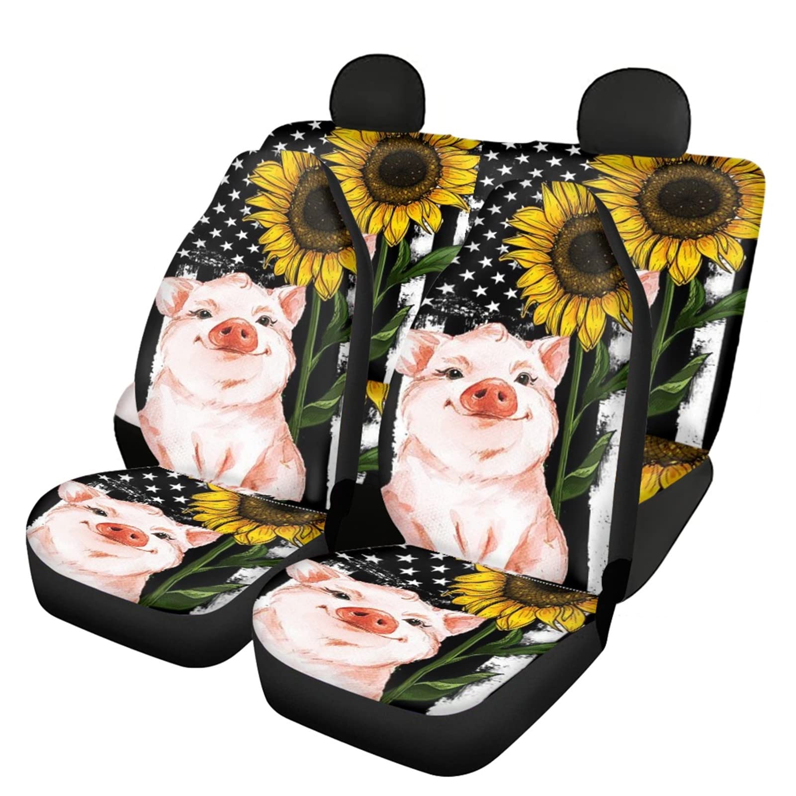 American Flag & Sunflower Print Car Seat Covers Set of 4 - Soft Durable Split Bench Seat Protectors for Cars, Trucks & SUVs | Easy Installation Auto Accessories for Men & Women | Perfect for Road Trips, Daily Commutes & Vehicle Protection