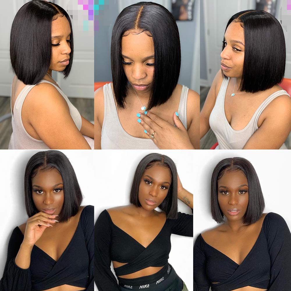 HD Transparent Lace Short Bob Human Hair Wigs - Pre Plucked 13x4 Lace Front Wig with 150% Density Brazilian Remy Hair - Natural Color 10 Inch Bob Cut for Women | Perfect for Daily Wear, Cosplay & Special Occasions