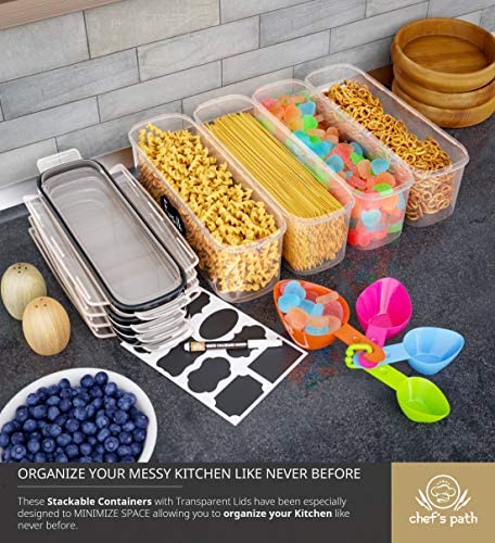 Chef's Path 4-Piece Airtight Food Storage Container Set - BPA Free Kitchen Organizers for Pasta, Spaghetti, Candy & Dry Goods (2.3L) | Perfect for Pantry, Meal Prep & Bulk Food Storage