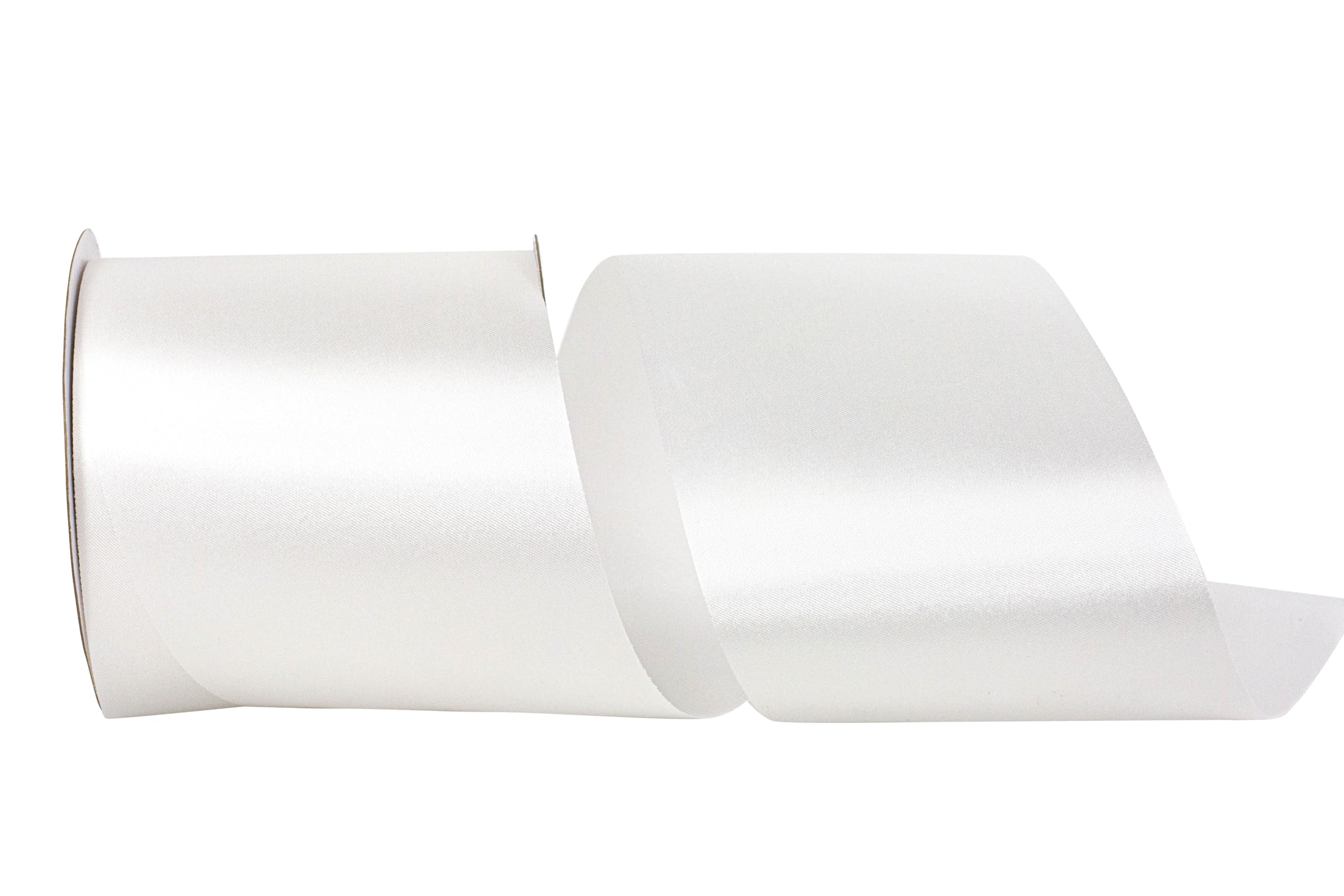 Reliant Ribbon Single Face Satin Allure SFS Ribbon - 4 Inch x 50 Yards, White - Perfect for Gift Wrapping, Wedding Decorations & Craft Projects