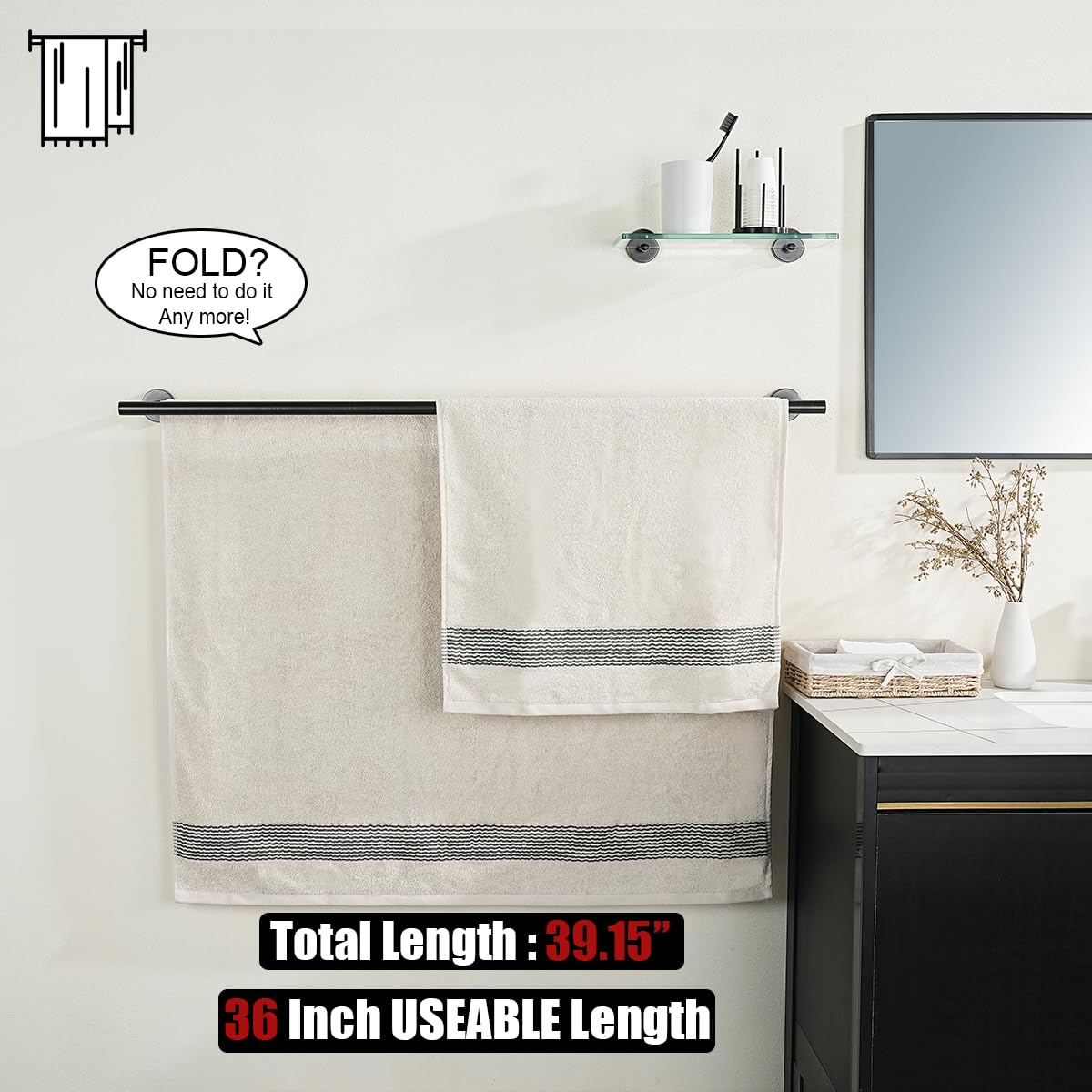 JQK 36 Inch Double Bath Towel Bar - Oil Rubbed Bronze 304 Stainless Steel Towel Rack (1mm Thick) - Wall Mounted Bathroom Towel Holder (39