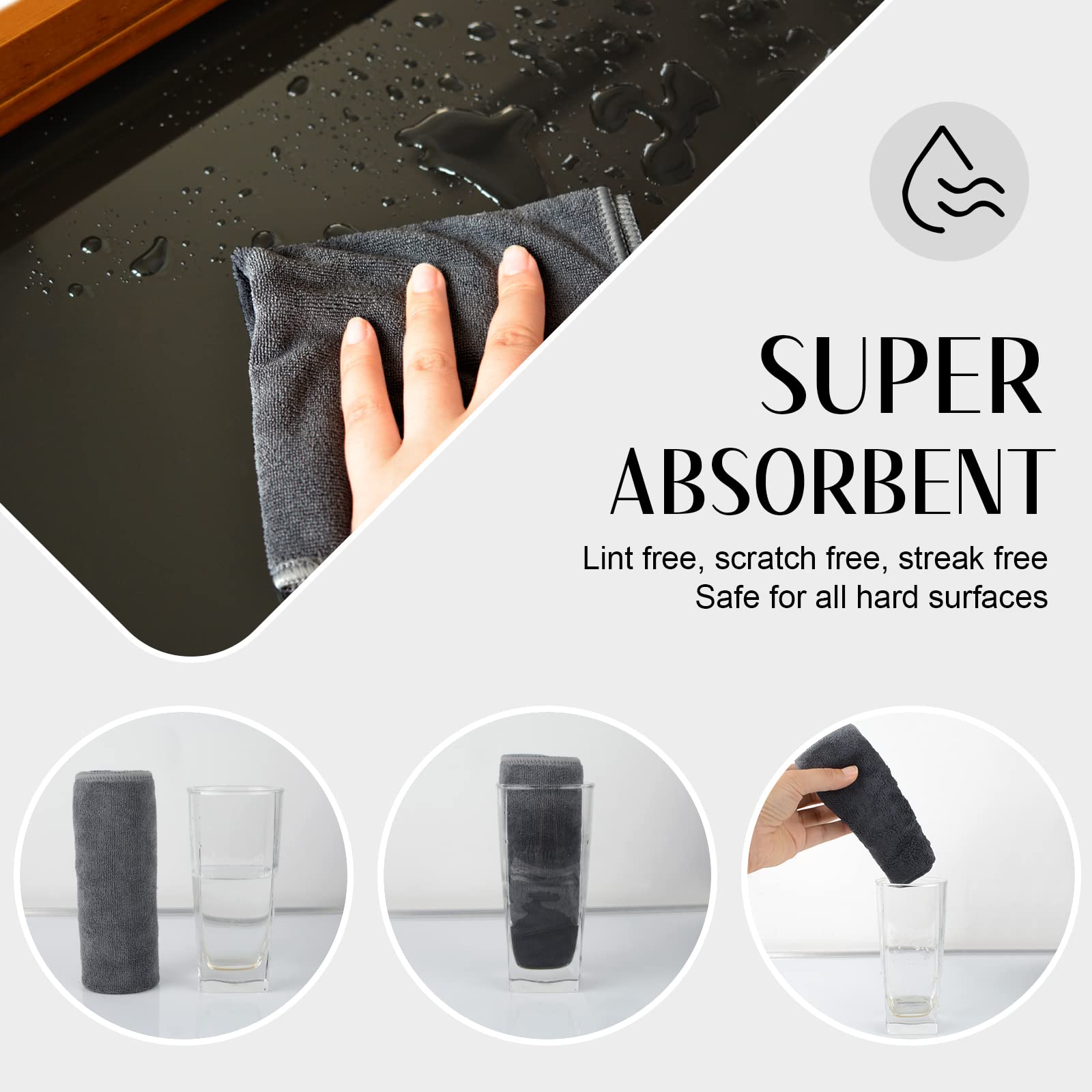 Premium Microfiber Cleaning Cloths - Ultra Absorbent, Streak-Free, Lint-Free Reusable Towels (12