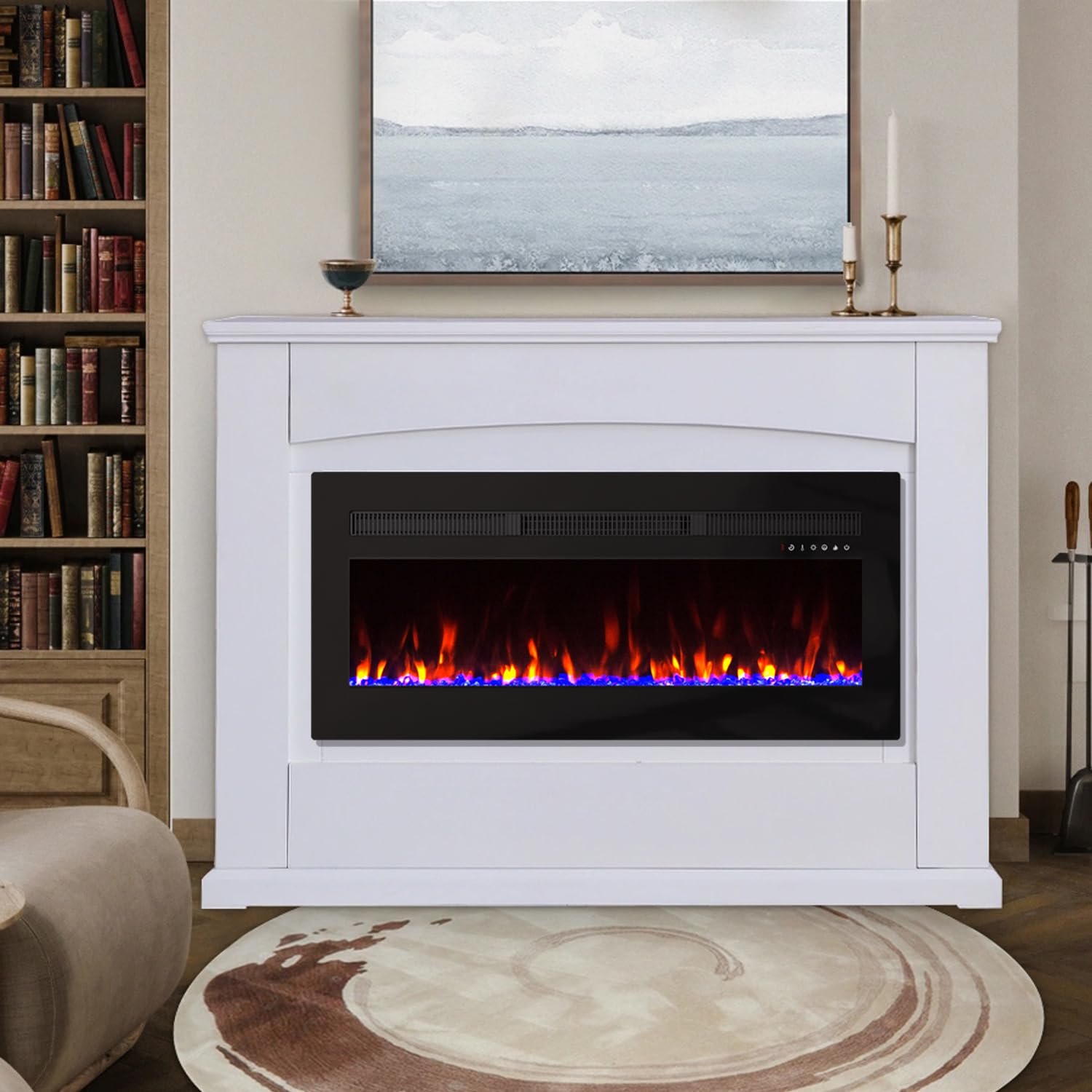 Panana 50-inch Recessed Electric Fireplace Heater - 1400W Wall Mounted Fireplace with Remote, 8H Timer, 20 Color Flame Options (Includes Log Set & Crystal) - Perfect for Living Room, Bedroom & Office Heating