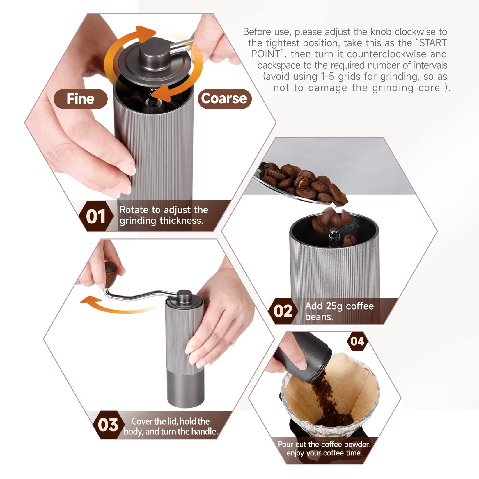Premium Manual Coffee Grinder - 1Zpresso Stainless Steel Burr Mill with Adjustable Settings | High Precision Hand Crank for Espresso, French Press, Aeropress | Portable & Durable with Included Coffee Brush (Black) | Perfect for Home, Office, Camping & Travel Use