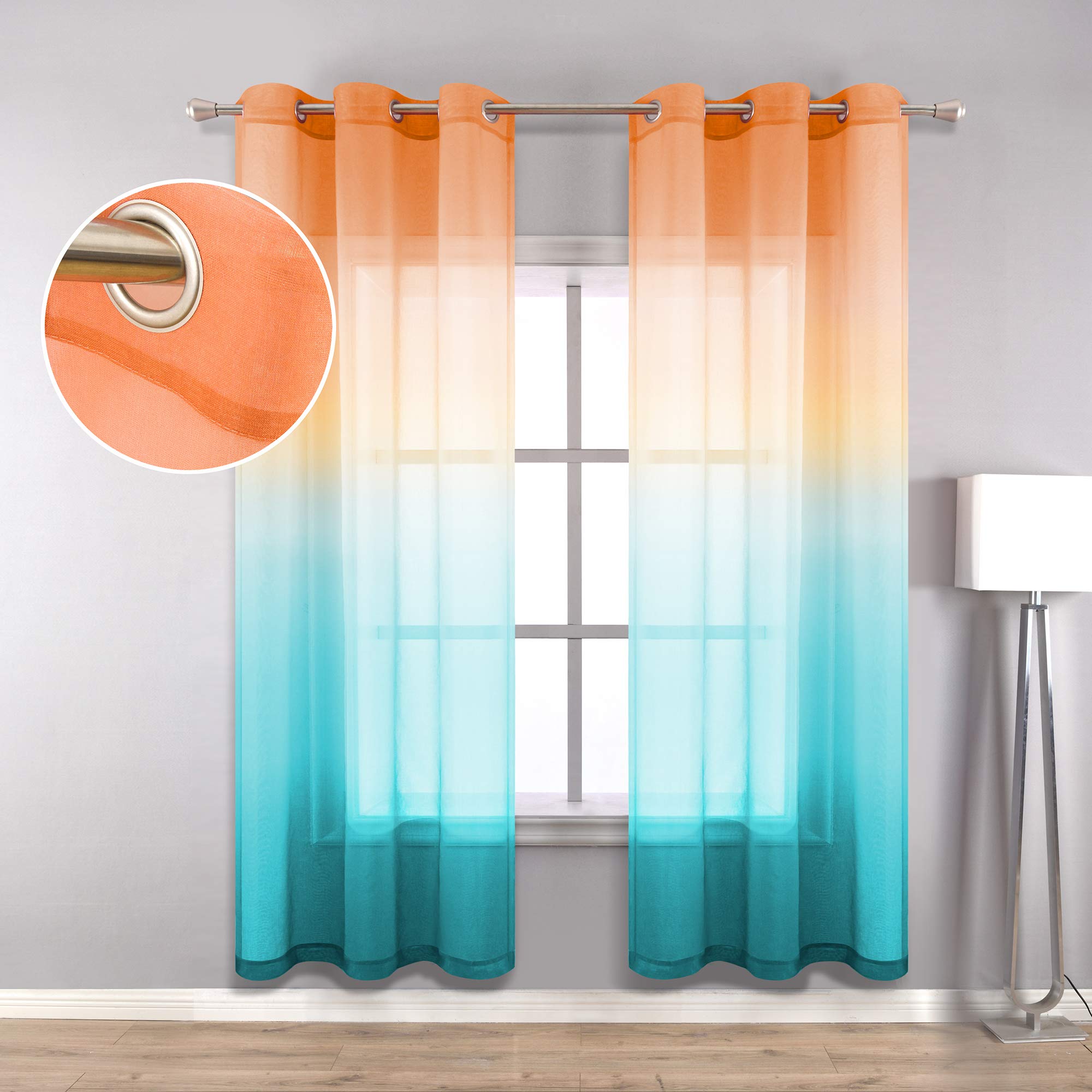 Beach Tropical Themed Sheer Curtains for Living Room & Bedroom - Set of 2 Colorful 42x84 Inch Window Panels, Light Filtering Home Decor - Perfect for Coastal, Boho or Vacation Style Interior Design