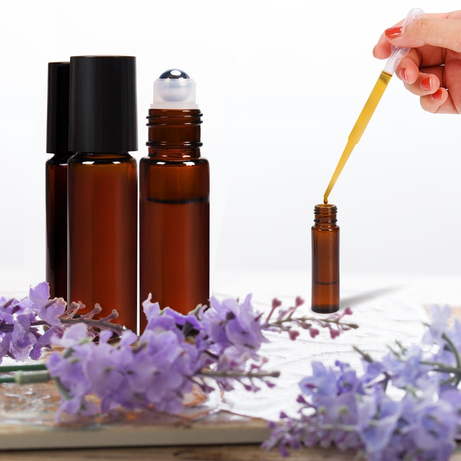 8 Pcs 10ml Roll On Glass Bottles for Essential Oils, Aromatherapy & DIY Skincare - Refillable & Leak Proof