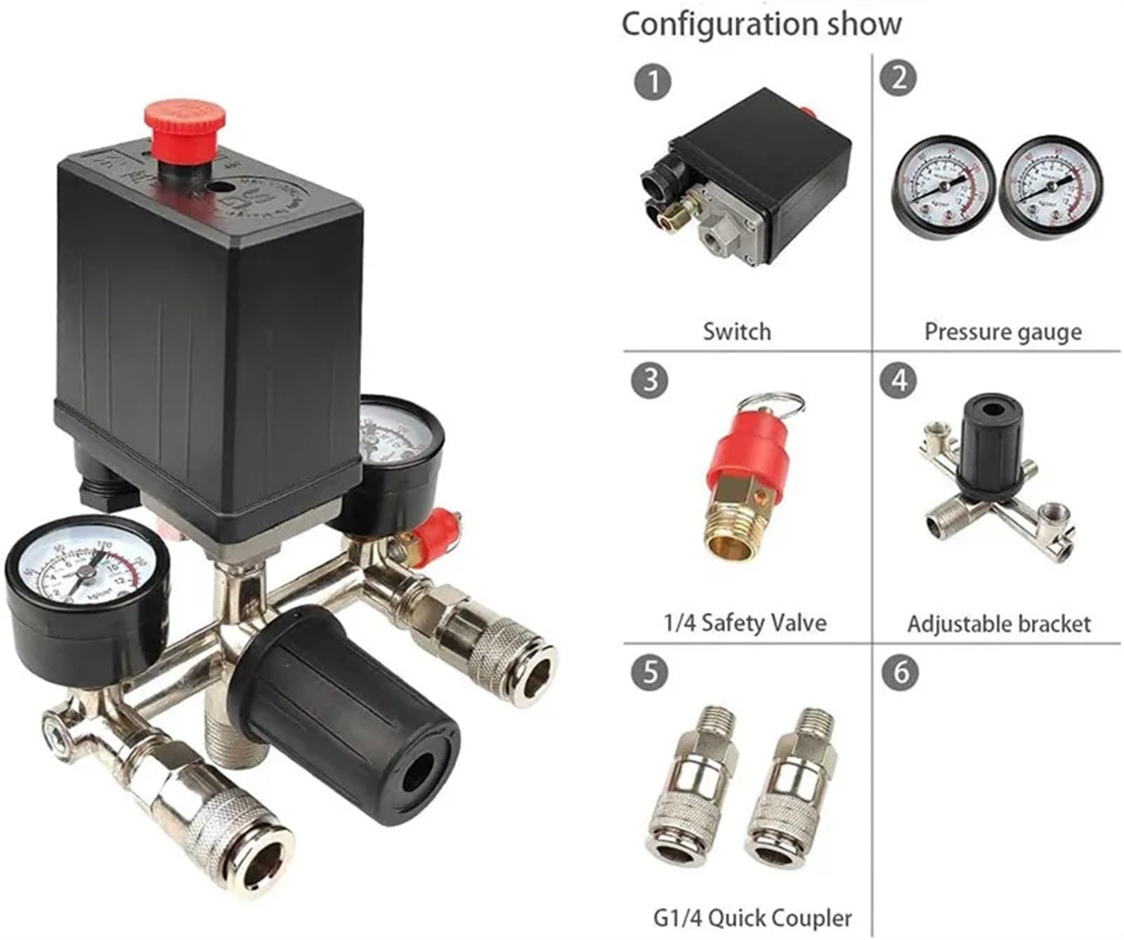 220V/380V 90-120 PSI Air Compressor Pump with Pressure Switch, Control Valve, Manifold, Relief Regulator & Gauge - Heavy Duty for Industrial & Home Garage Use (Color: 220V)