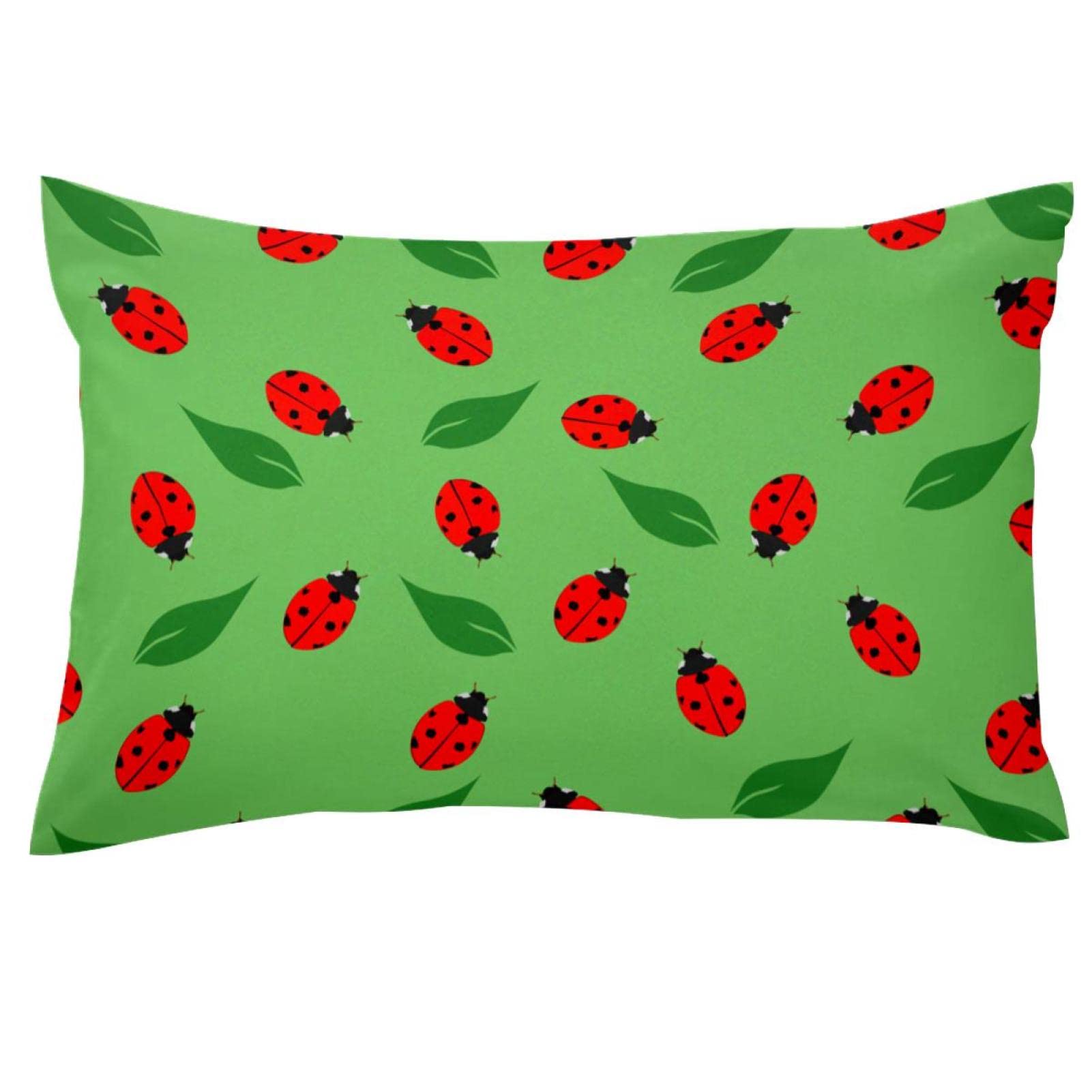 Ladybugs Pattern Green Decorative Pillow Covers 20x26 Inches - Standard Size Cushion Cases for Sofa, Bed, Living Room & Home Decor - Perfect for Spring Decor and Cozy Home Styling