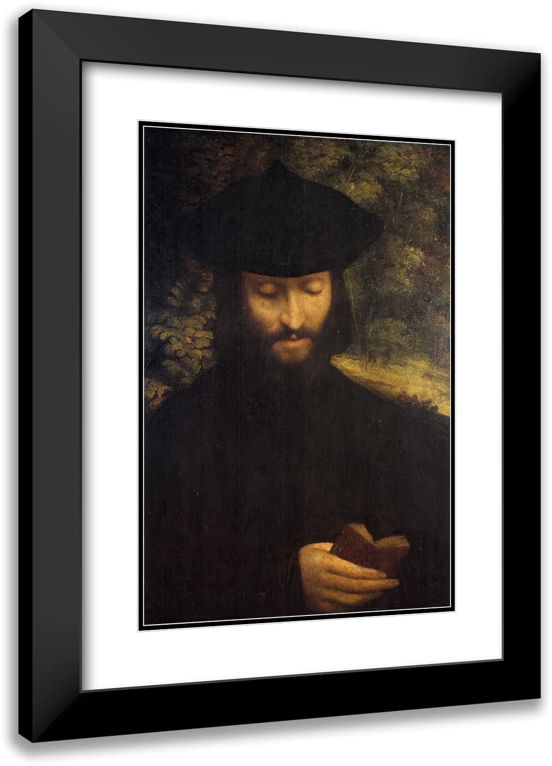 Correggio 17x24 Black Modern Frame with Double Matted Museum Art Print - Portrait of a Man with a Book (1525) | Wall Decor for Living Room, Office & Gallery | Renaissance Art Reproduction