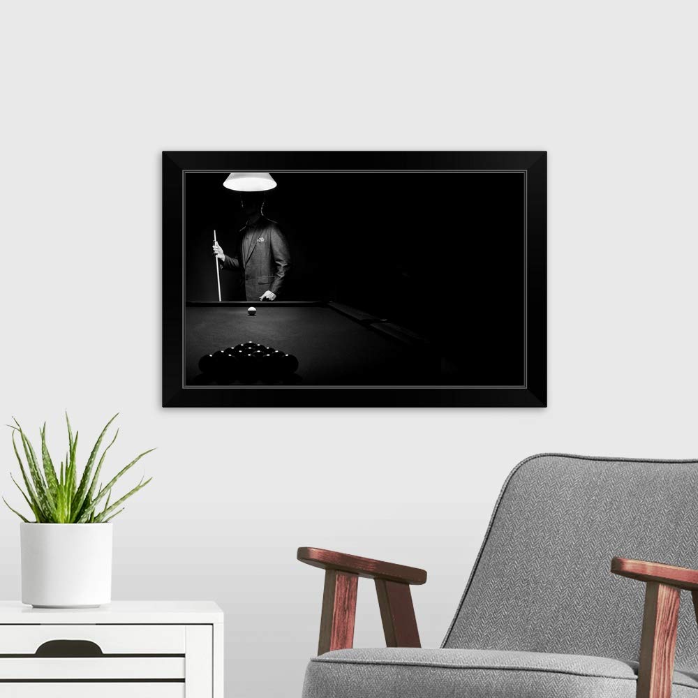 Black Framed Billiards Art Print - Stylish Pool Player Mystery Scene Wall Decor for Game Rooms & Man Caves