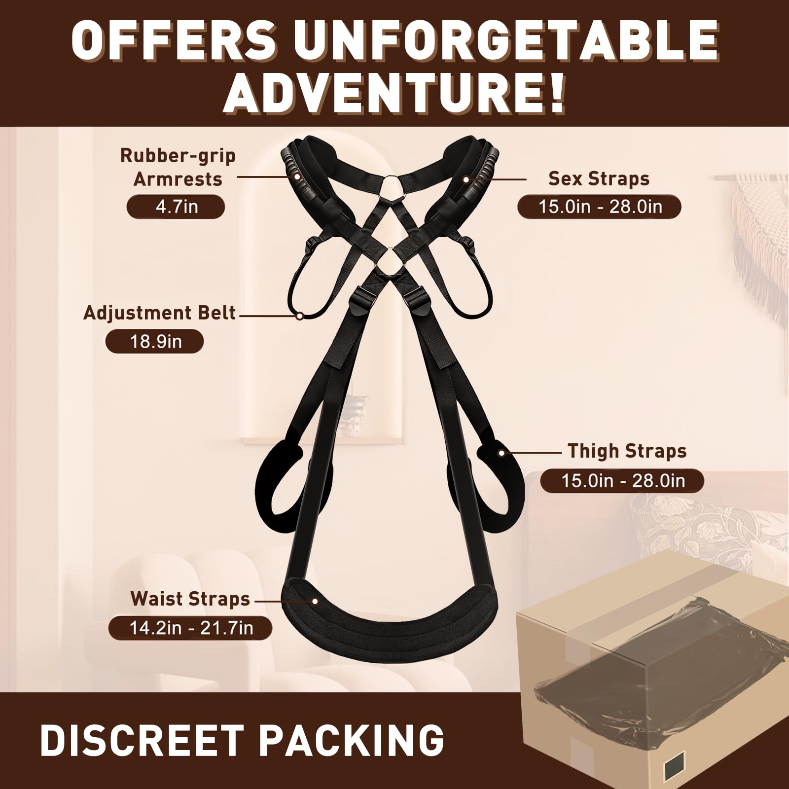 Premium BDSM Sex Swing for Couples - Adjustable Bondage Sling with Waist Straps, Heavy-Duty Sex Restraints Holds Up to 300Lbs, Perfect for Bedroom Intimacy and Spicing Up Your Relationship