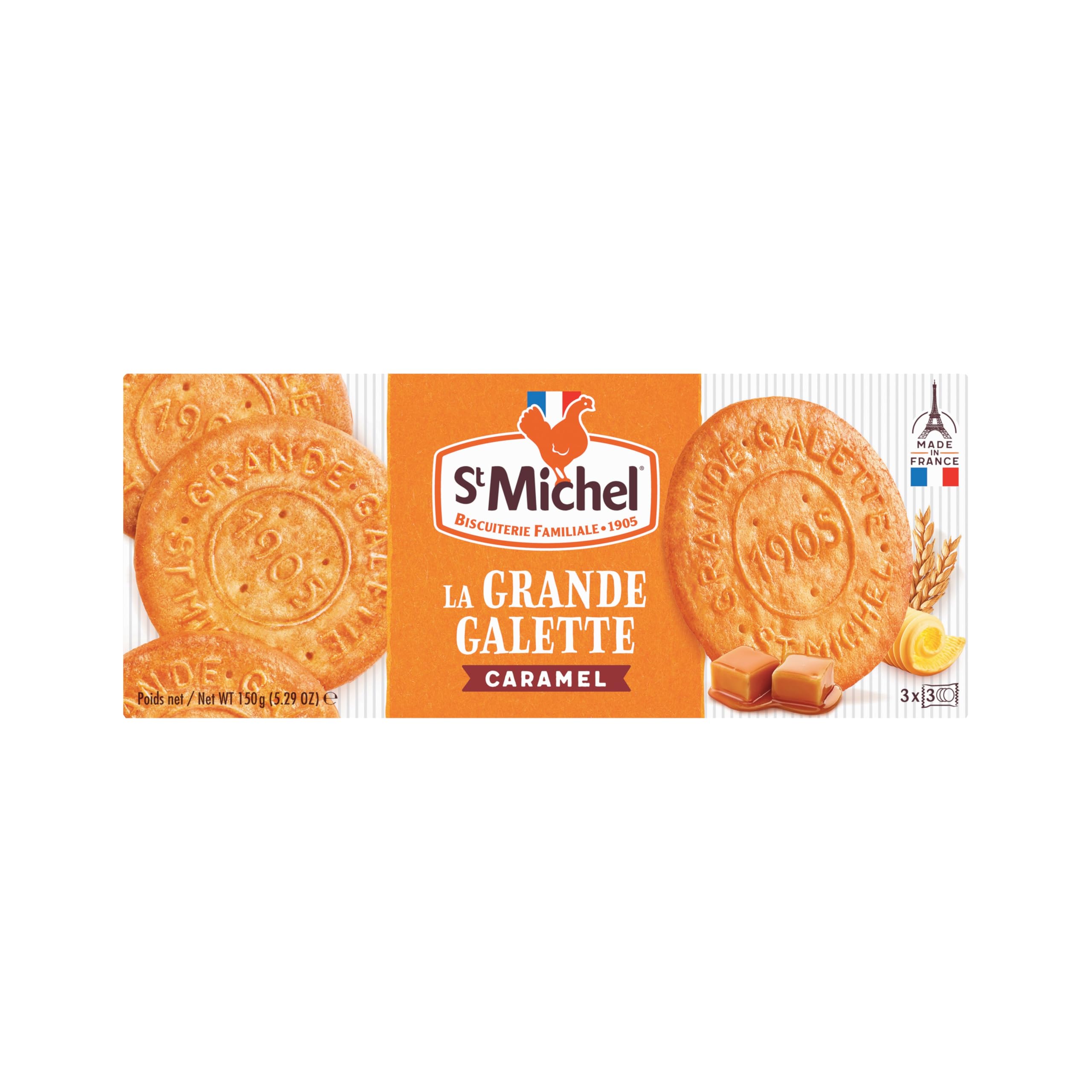 St Michel La Grande Galette Butter Cookies with Caramel - 5.29oz (150g) French Biscuits for Tea Time, Gifts & Dessert Snacking