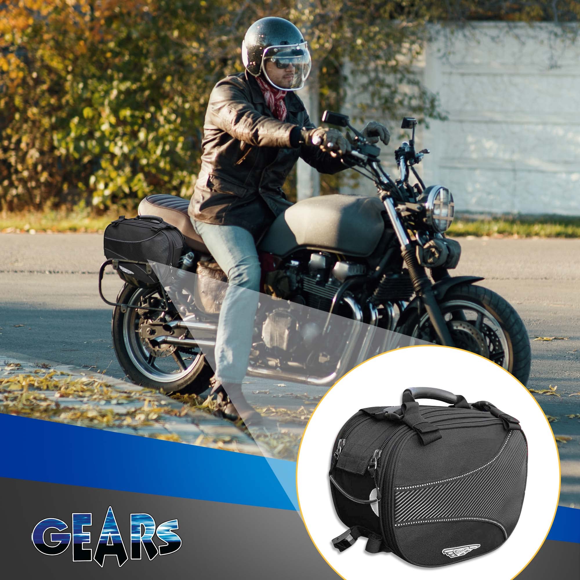 GEARS Voyager Motorcycle Saddlebags - Waterproof Expandable Leather Motorcycle Luggage Bags for Harley, Cruiser & Touring Bikes - Back Seat Storage Accessories (Pair) - Perfect for Long Rides, Road Trips & Daily Commuting