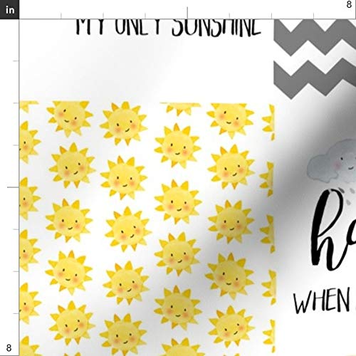 Sunshine Wholecloth Cheater Quilt Topper Fabric - Gray White Yellow Clouds & Sun Printed Minky Fabric by The Yard for Sewing Baby Blankets, Quilt Backing & Plush Projects - Soft & Cozy DIY Craft Material for Nursery Decor & Gift Making
